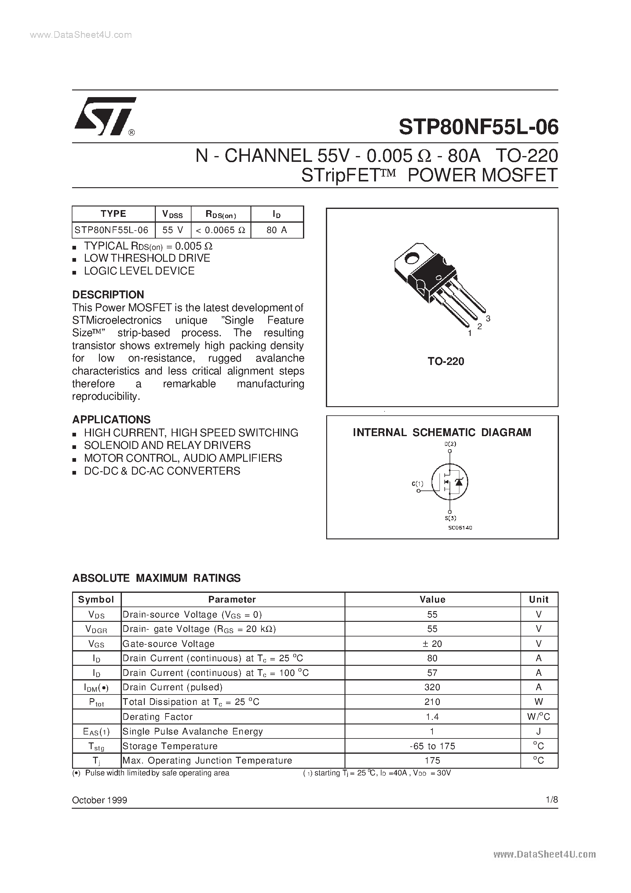 Datasheet P80NF55 - Search -----> STP80NF55 page 1