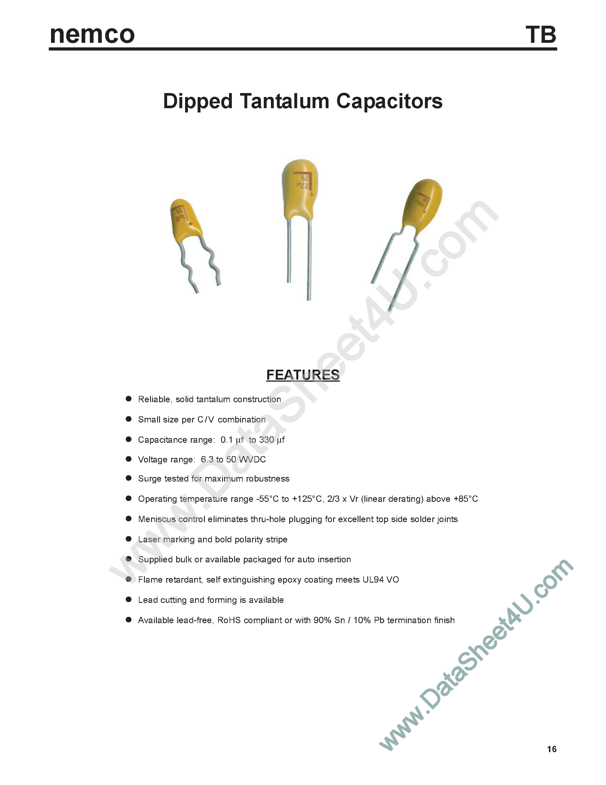 Datasheet TB47 - (TB Series) Dipped Tantalum Capacitors page 1
