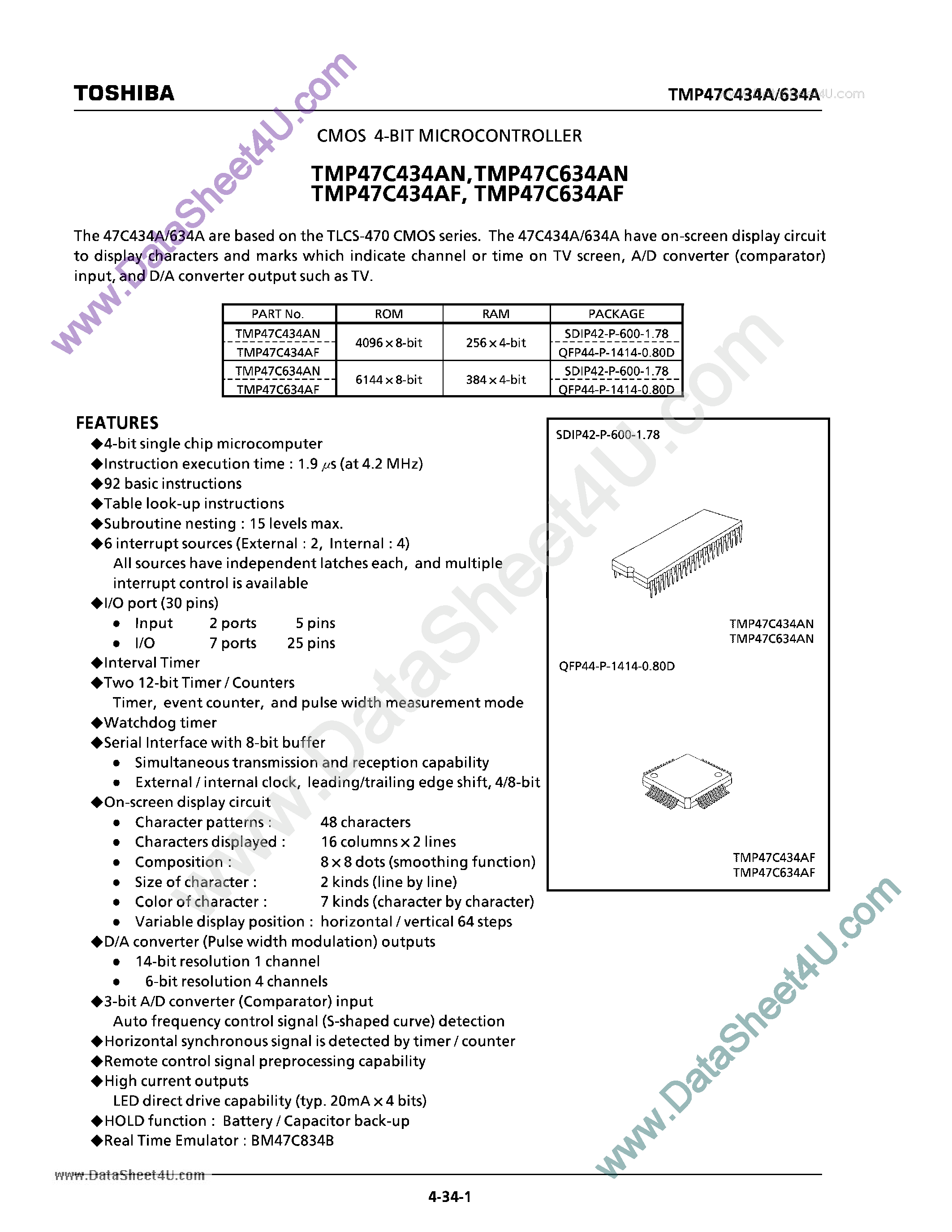 Datasheet 47C634AN page 1 Datasheet 47C634AN - Search -----> TMP47C634AN page 1