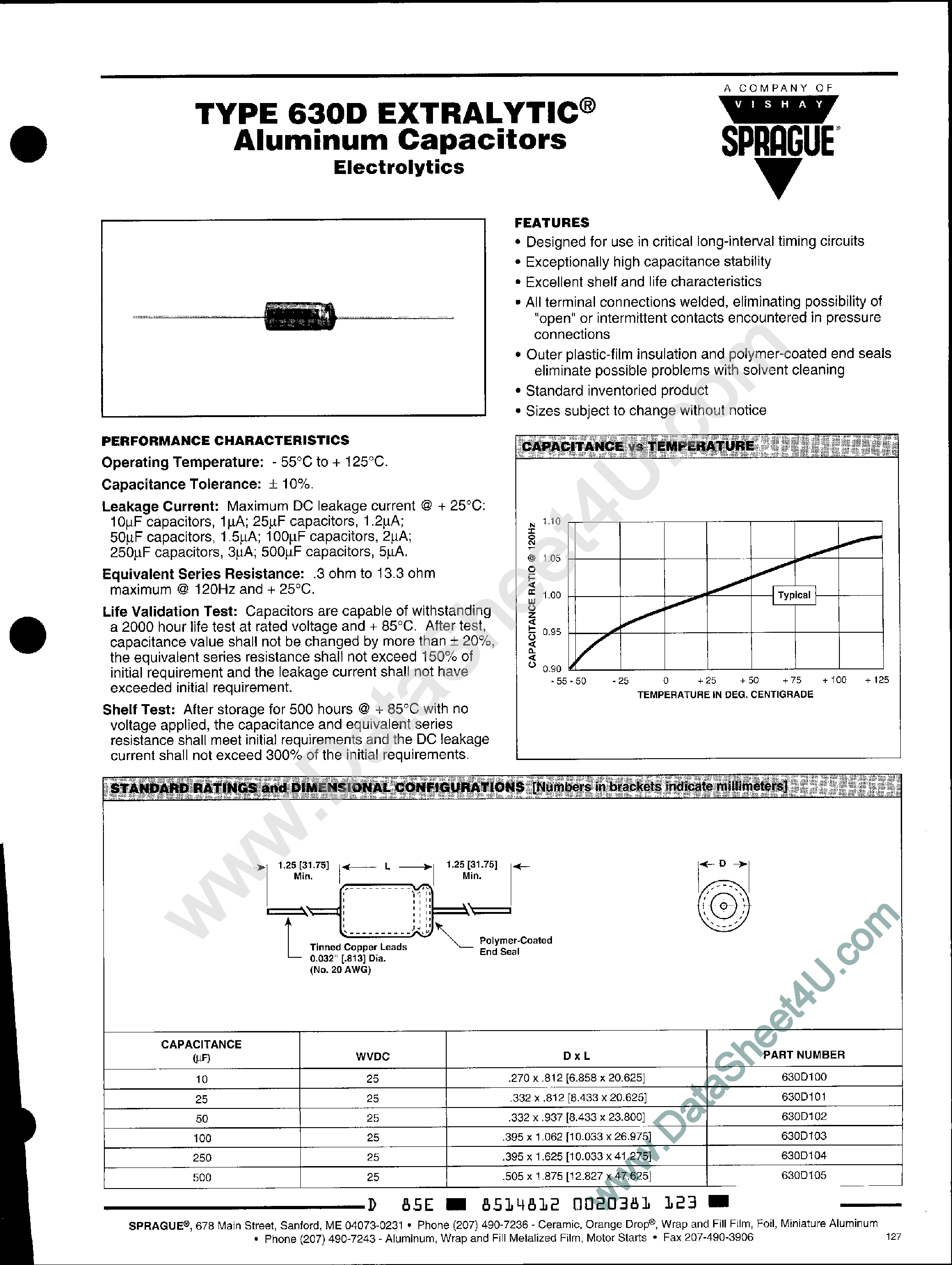 Datasheet 630D100 - (630D Series) Aluminum Capacitors page 1