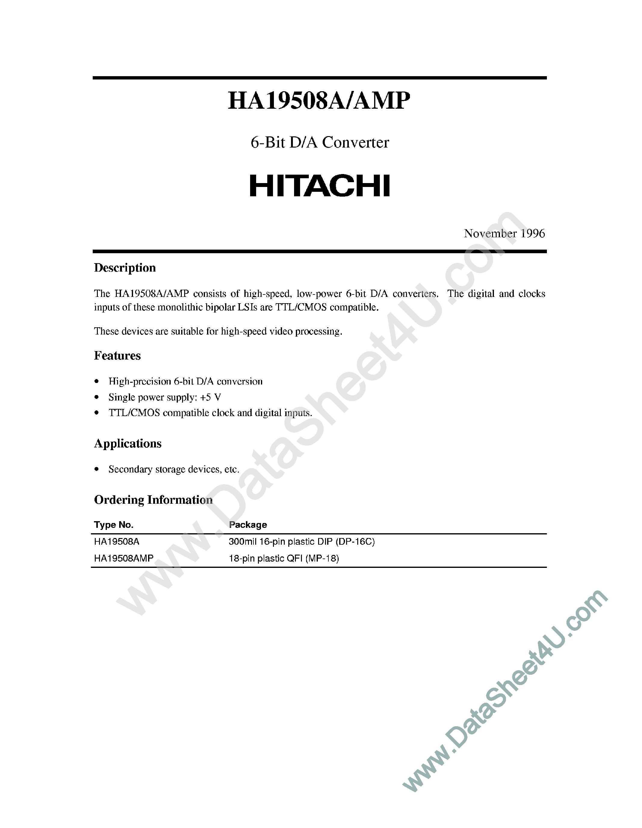 Даташит HA19508A - 6-Bit D/A Converter страница 1