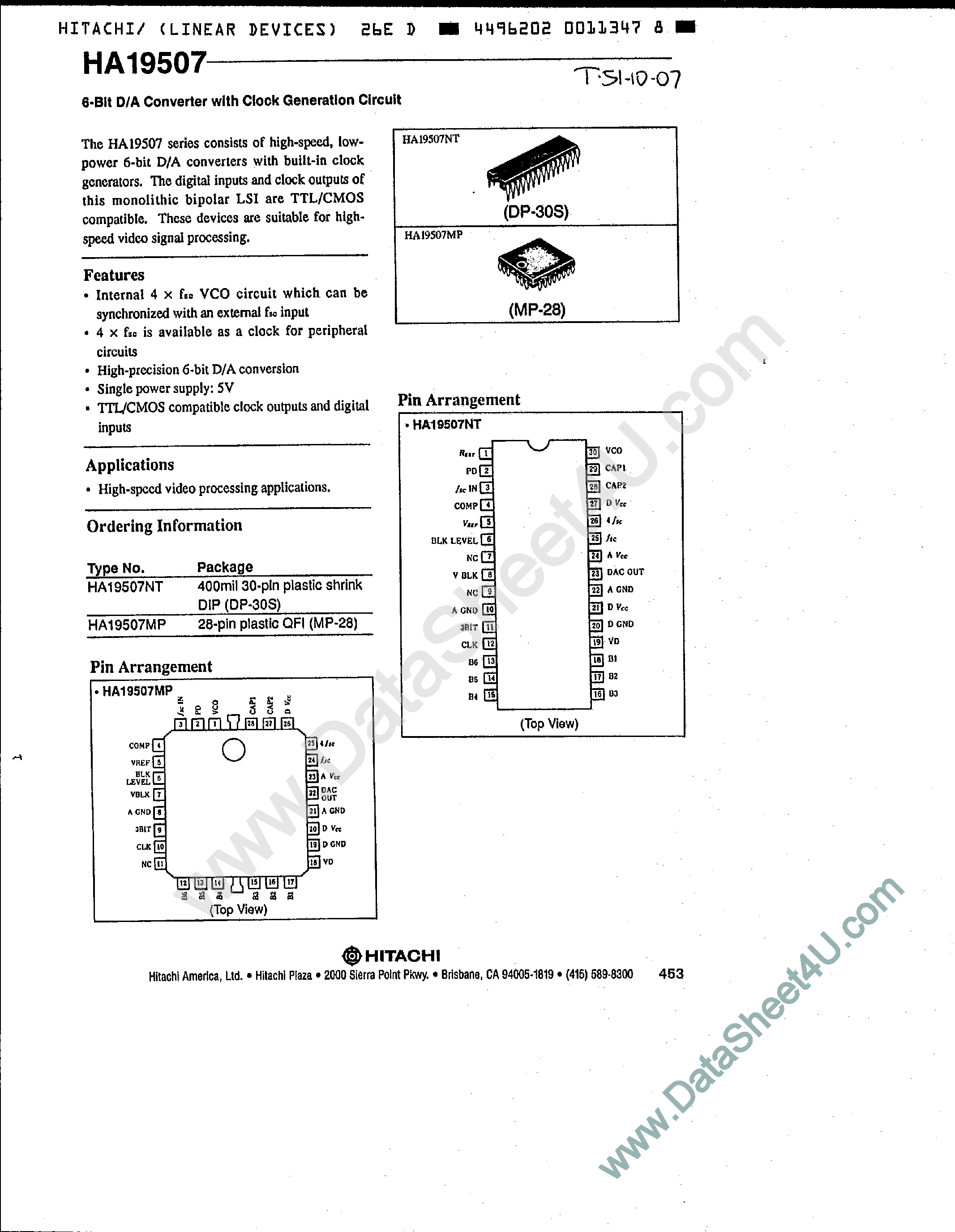 Даташит HA19507 - 6-Bit D/A Converter страница 1