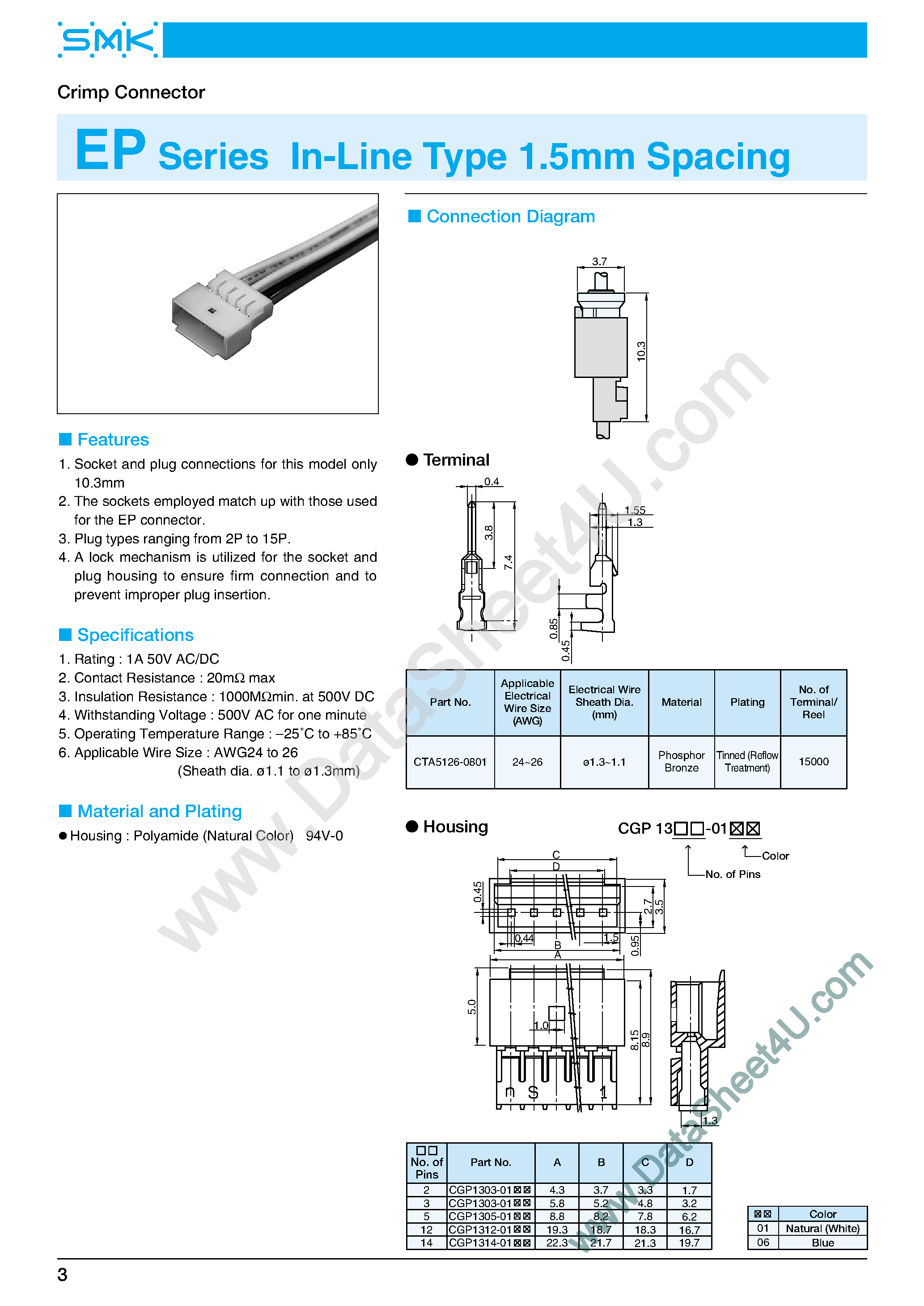 Даташит на микросхему CGP1302-01xx страница 1 Даташит CGP1302-01xx - (CGP13xx-01xx) EP Series In-Line Type 1.5mm Spacing страница 1