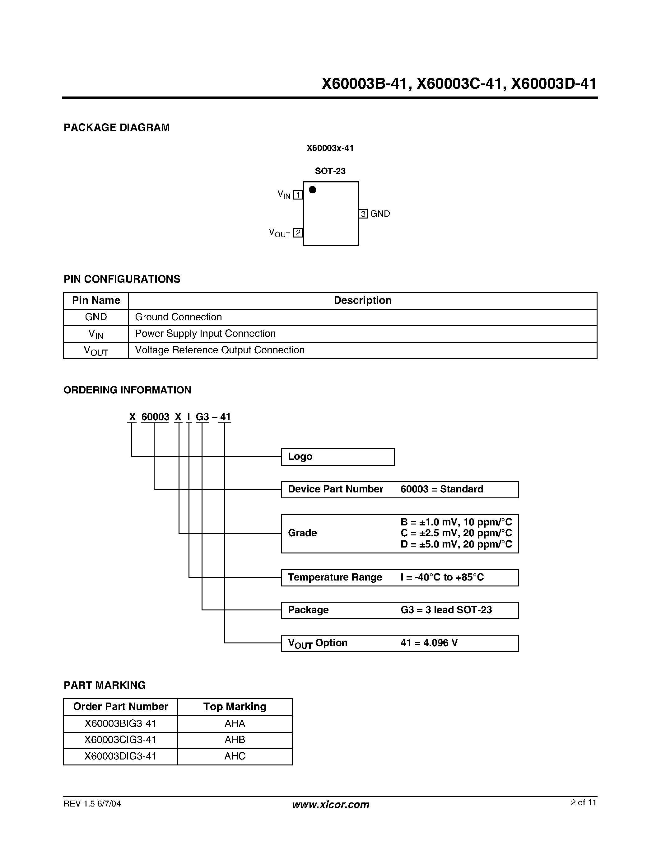 Даташит X60003B-41 - (X60003x-41) Precison 4.096V FGA Voltage Reference страница 2