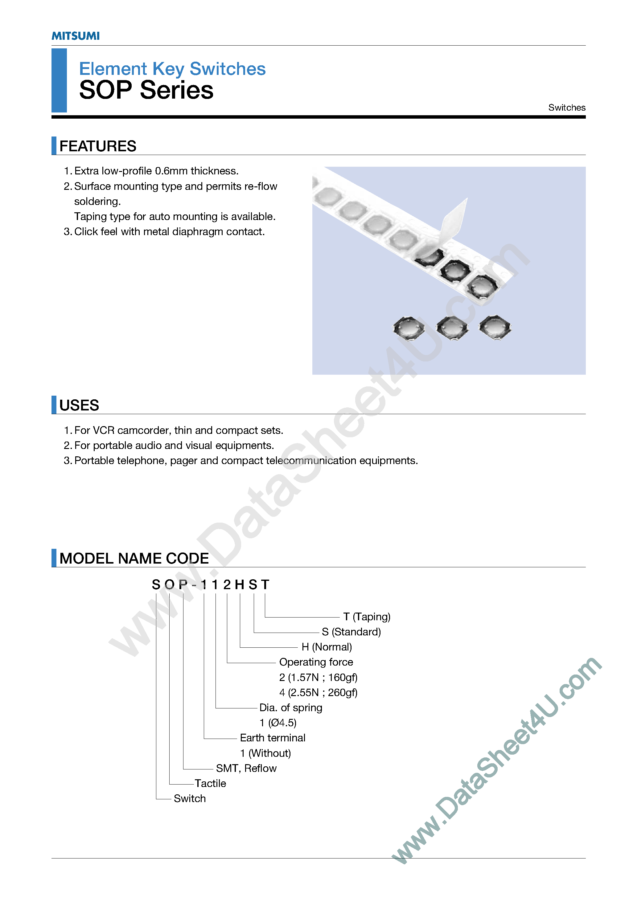Даташит на микросхему SOP-112HST страница 1 Даташит SOP-112HST - (SOP Series) Element Key Switches страница 1