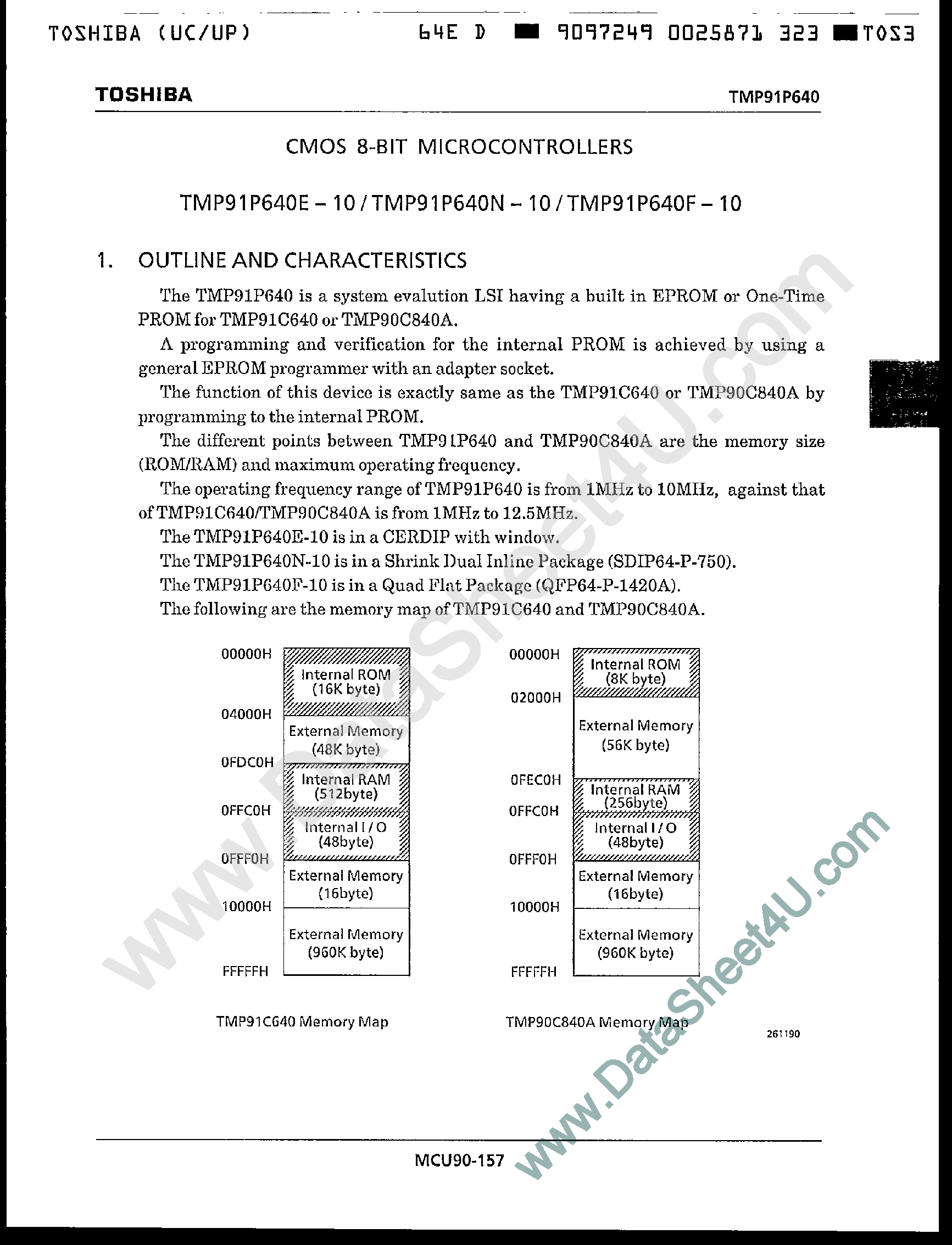 Datasheet TMP91P640 - CMOS 8-Bit Microcontrollers page 1