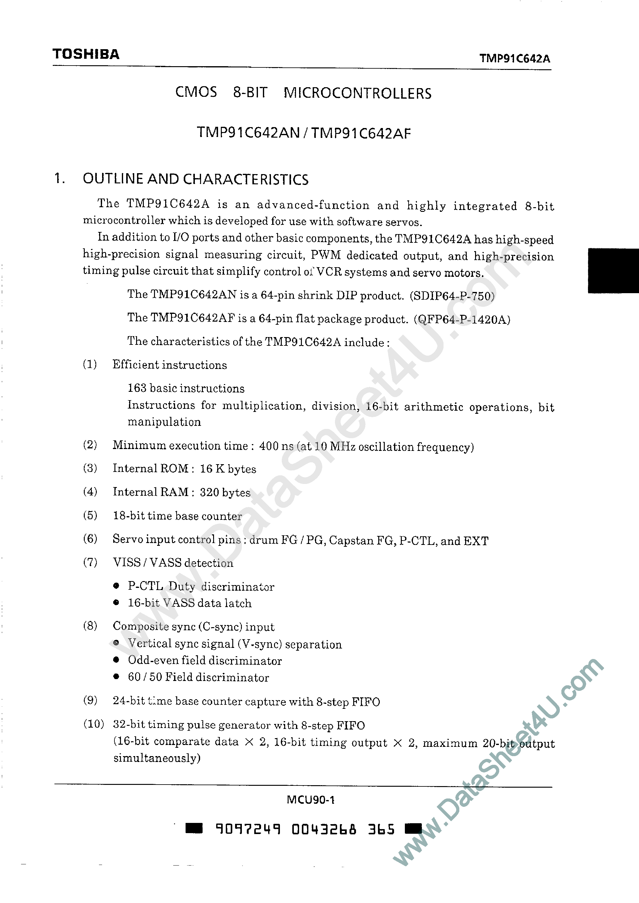Datasheet TMP91P642A - CMOS 8-Bit Microcontrollers page 1