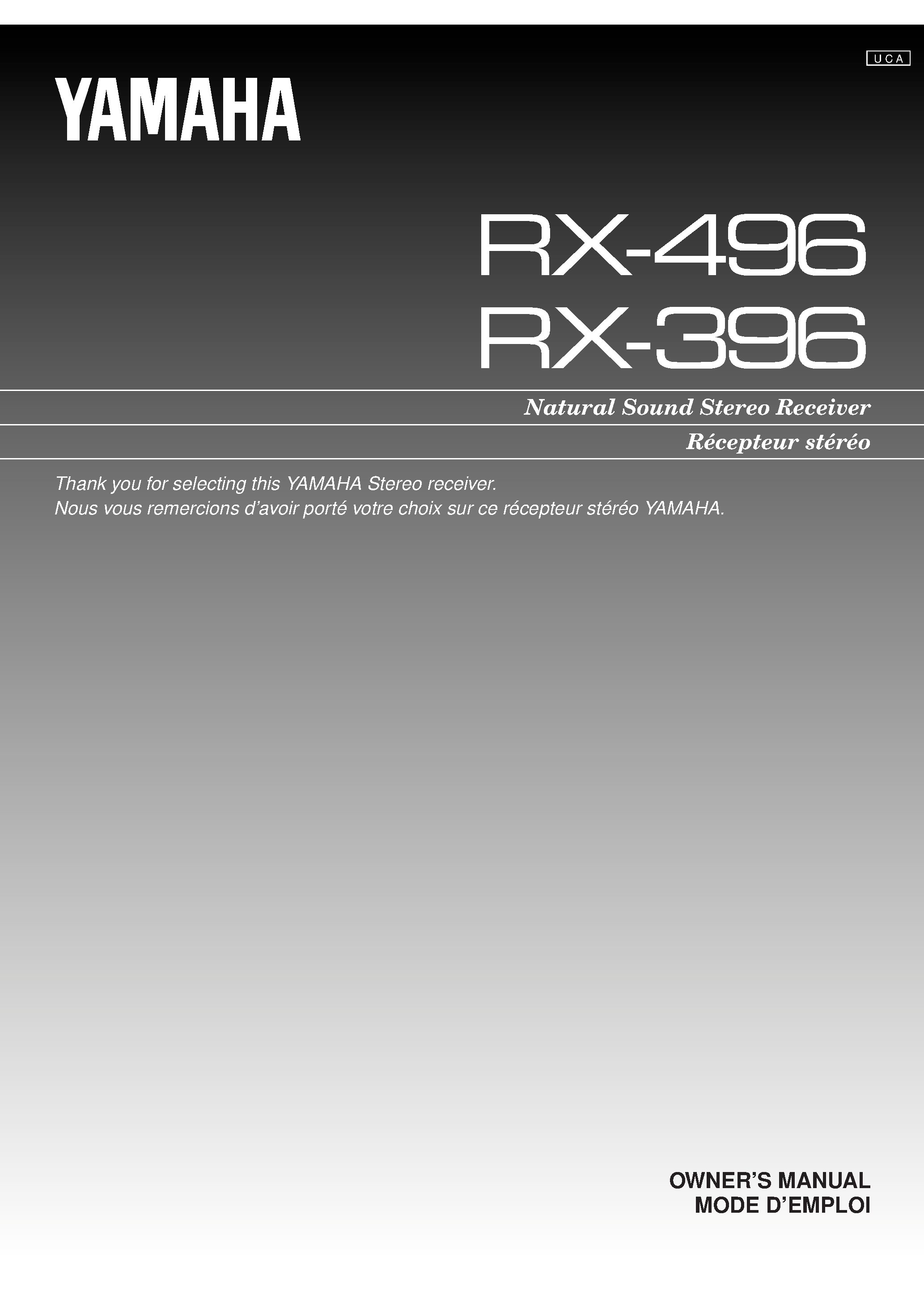 Даташит RX-396 - (RX-396 / RX-496) Natural Sound Stereo Receiver страница 1