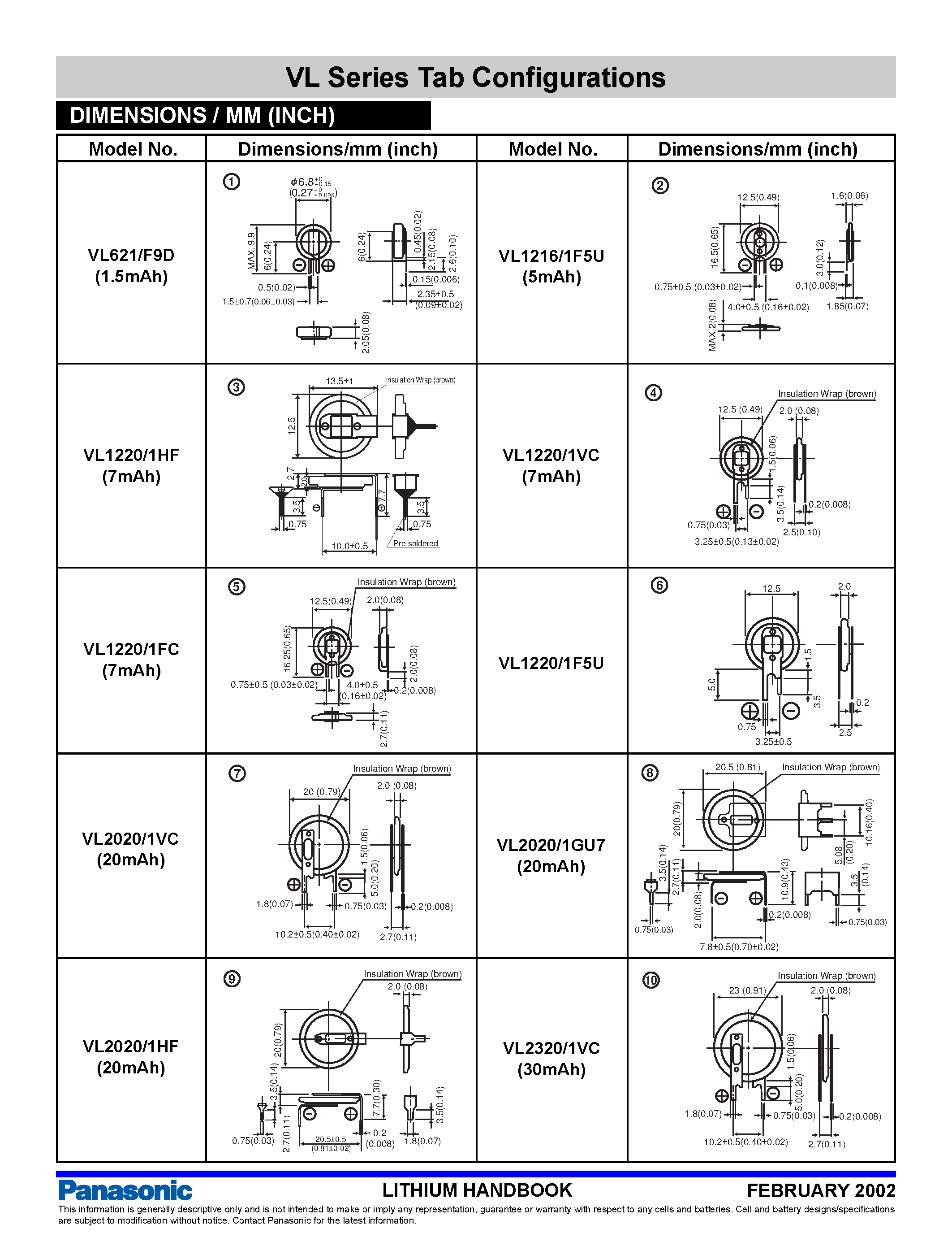 Datasheet VL1216 page 2 Datasheet VL1216 - (VL Series) Vanadium Pentoxide Lithium Rechargeable Batteries page 2