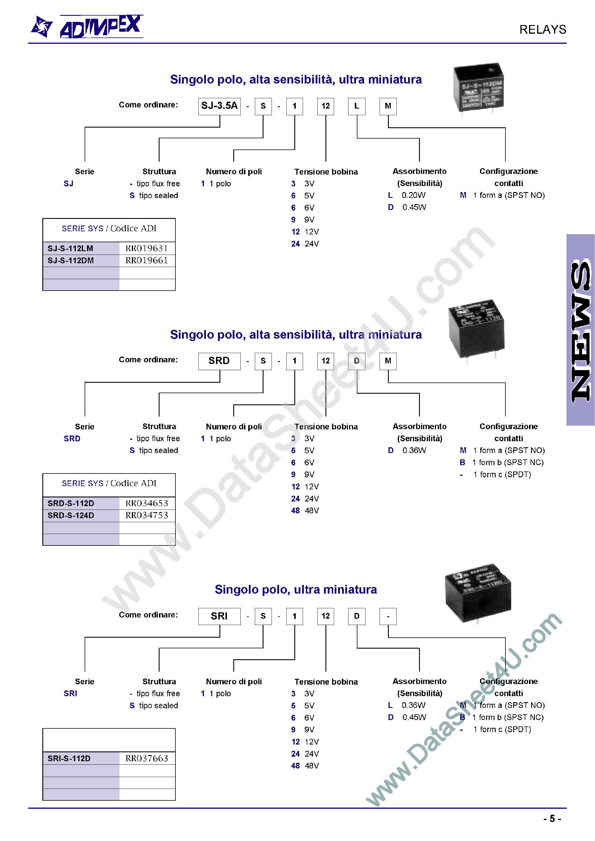 Datasheet SJ-S-112DM page 1 Datasheet SJ-S-112DM - (SJ-S-112DM/LM) Relays page 1