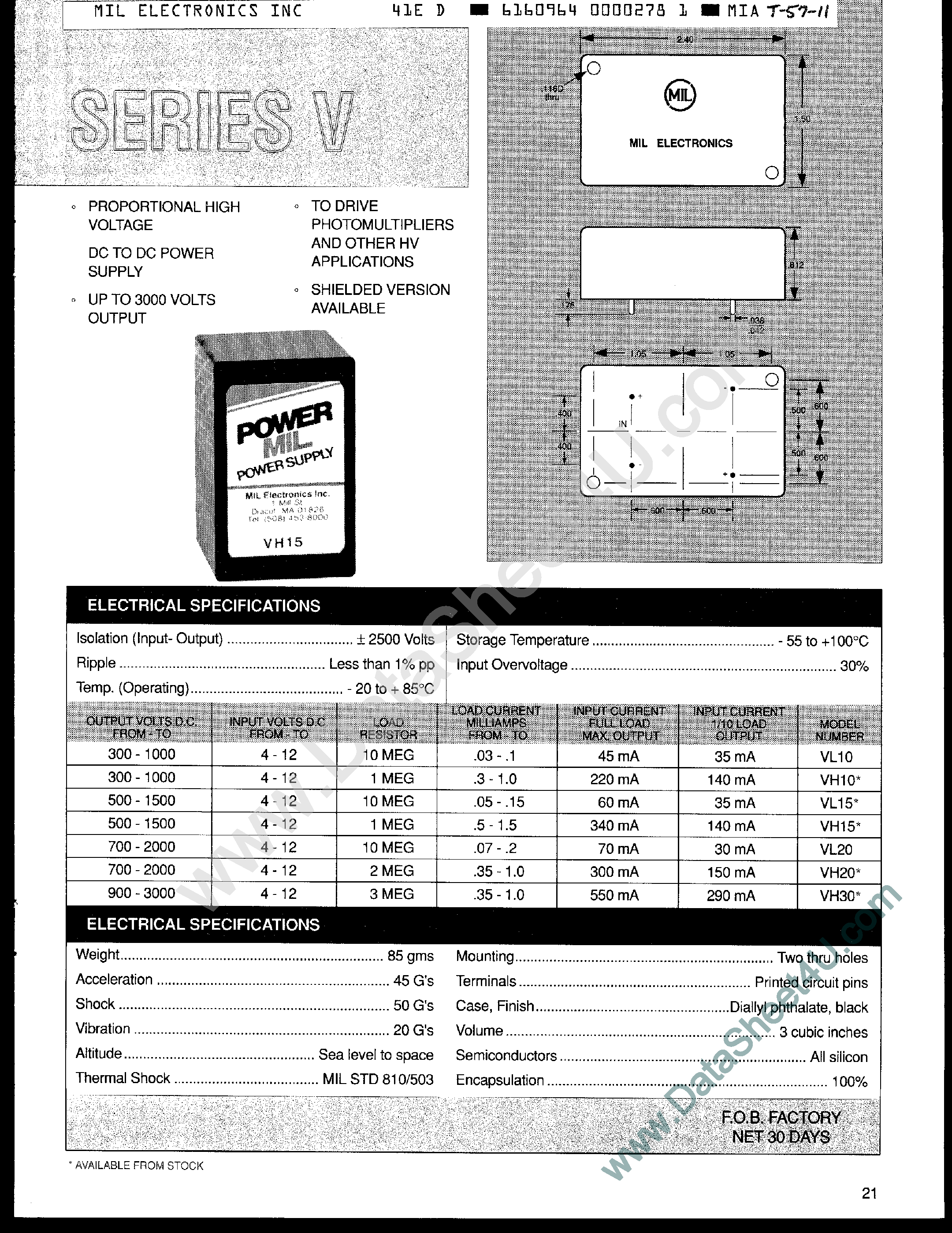 Datasheet VH10 - (V Series) Power Supply page 1