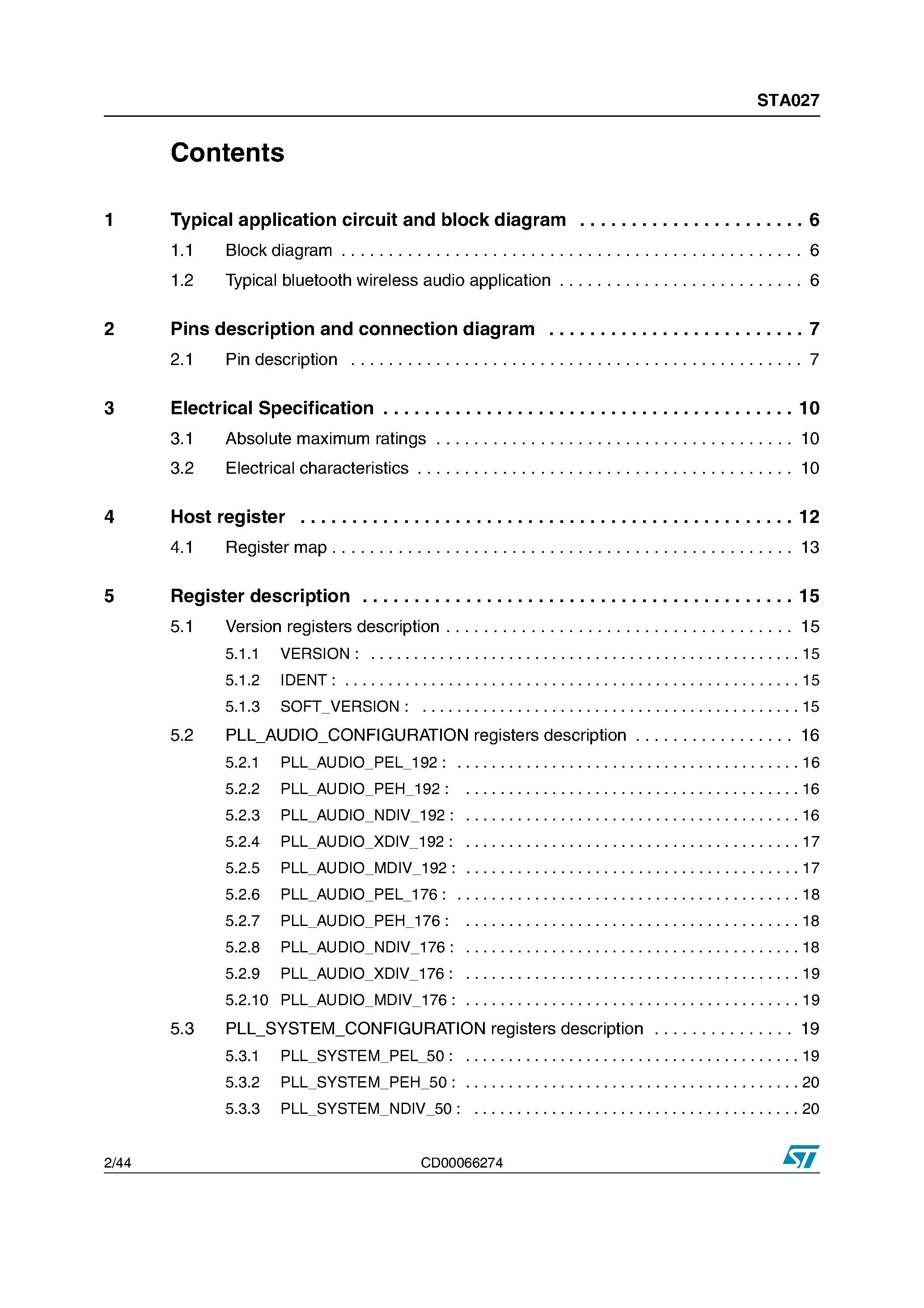 Datasheet STA027 - SBC Codec page 2