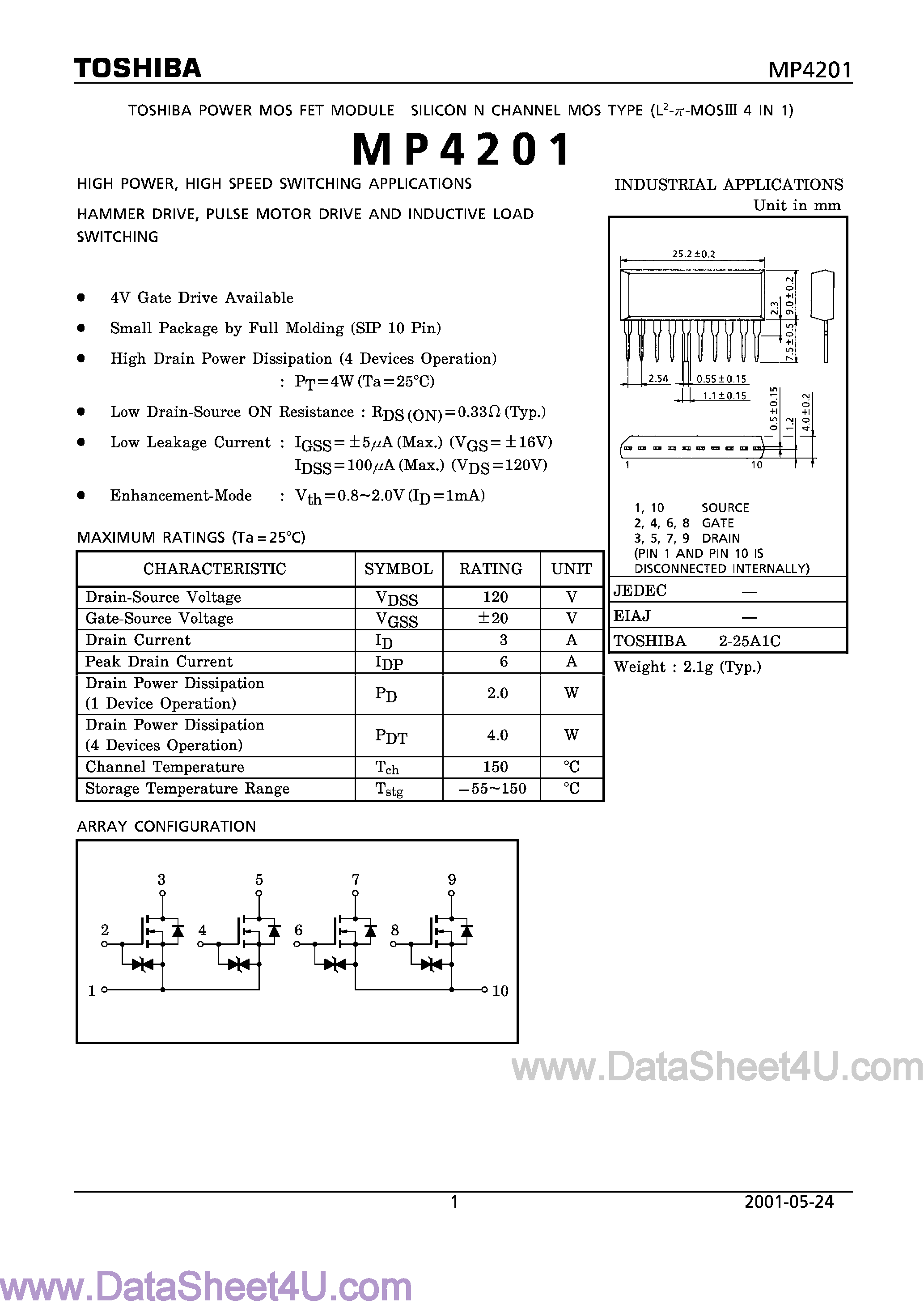 Datasheet MP4201 page 1 Datasheet MP4201 - High Power / High Speed Switching Applications Hammer Drive page 1