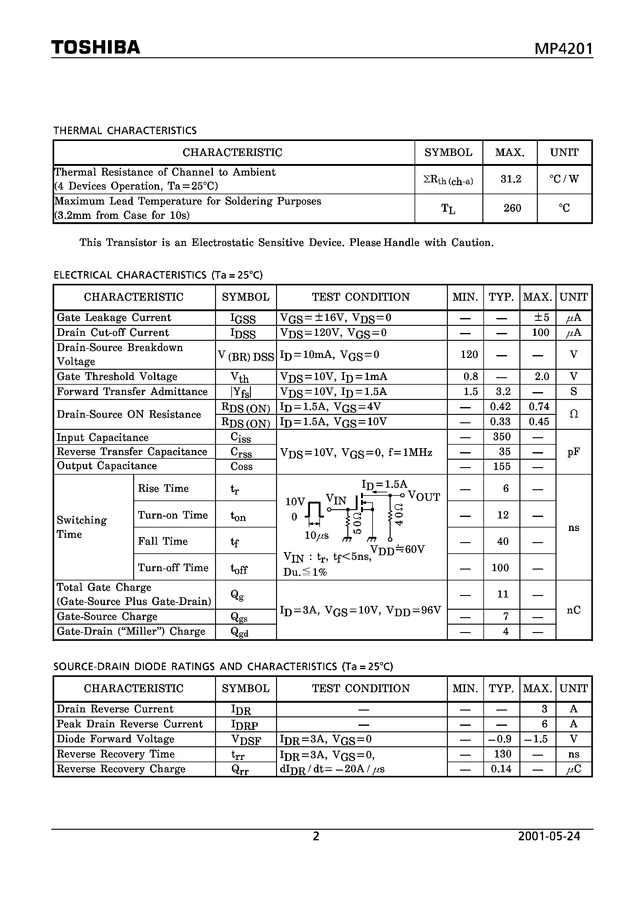 Datasheet MP4201 page 2 Datasheet MP4201 - High Power / High Speed Switching Applications Hammer Drive page 2