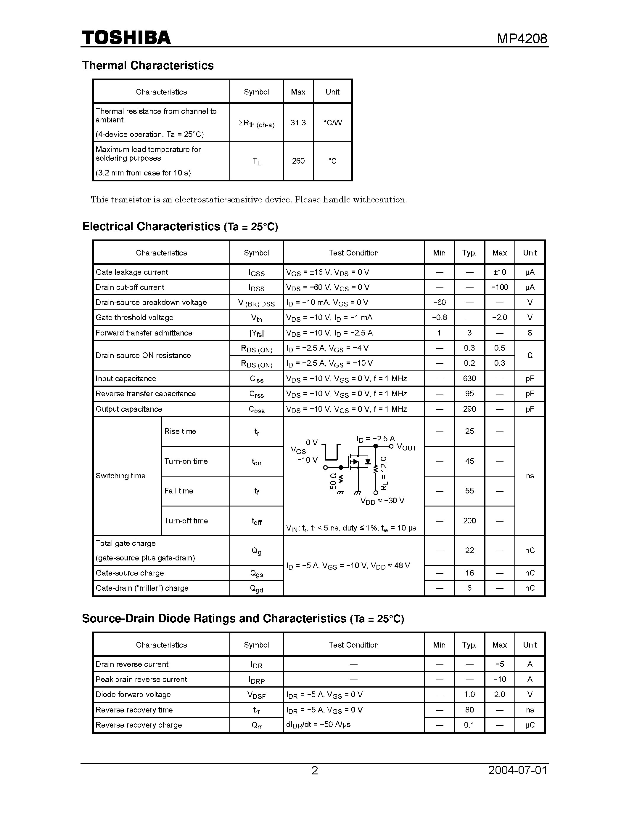 Datasheet MP4208 - N CHANNEL MSO TYPE (HIGH POWER HIGH SPEED SWITCHING APPLICATIONS HAMMER DRIVE page 2