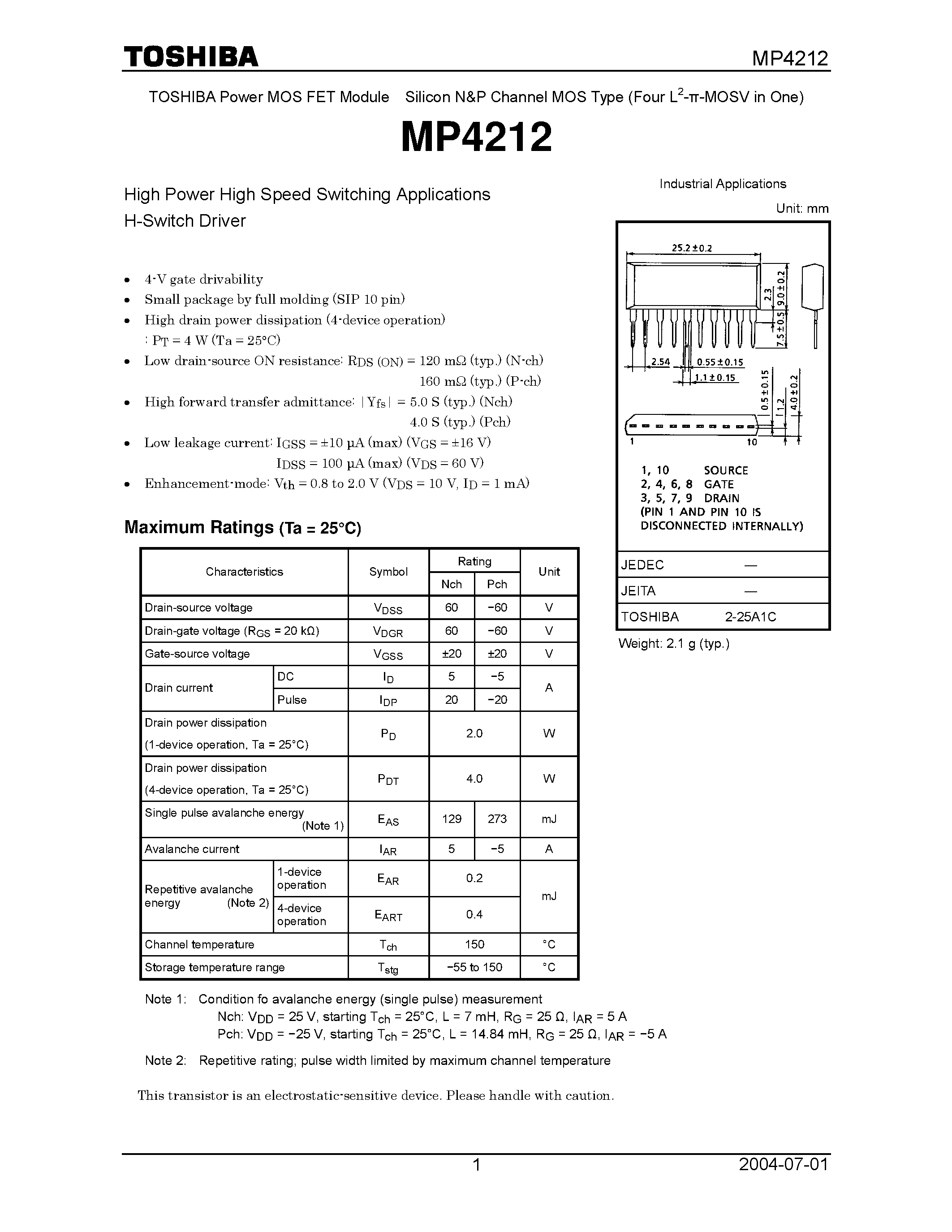 Datasheet MP4212 page 1 Datasheet MP4212 - HIGH POWER SPEED SWITCHING APPLICATIONS H SWITCH DRIVER page 1