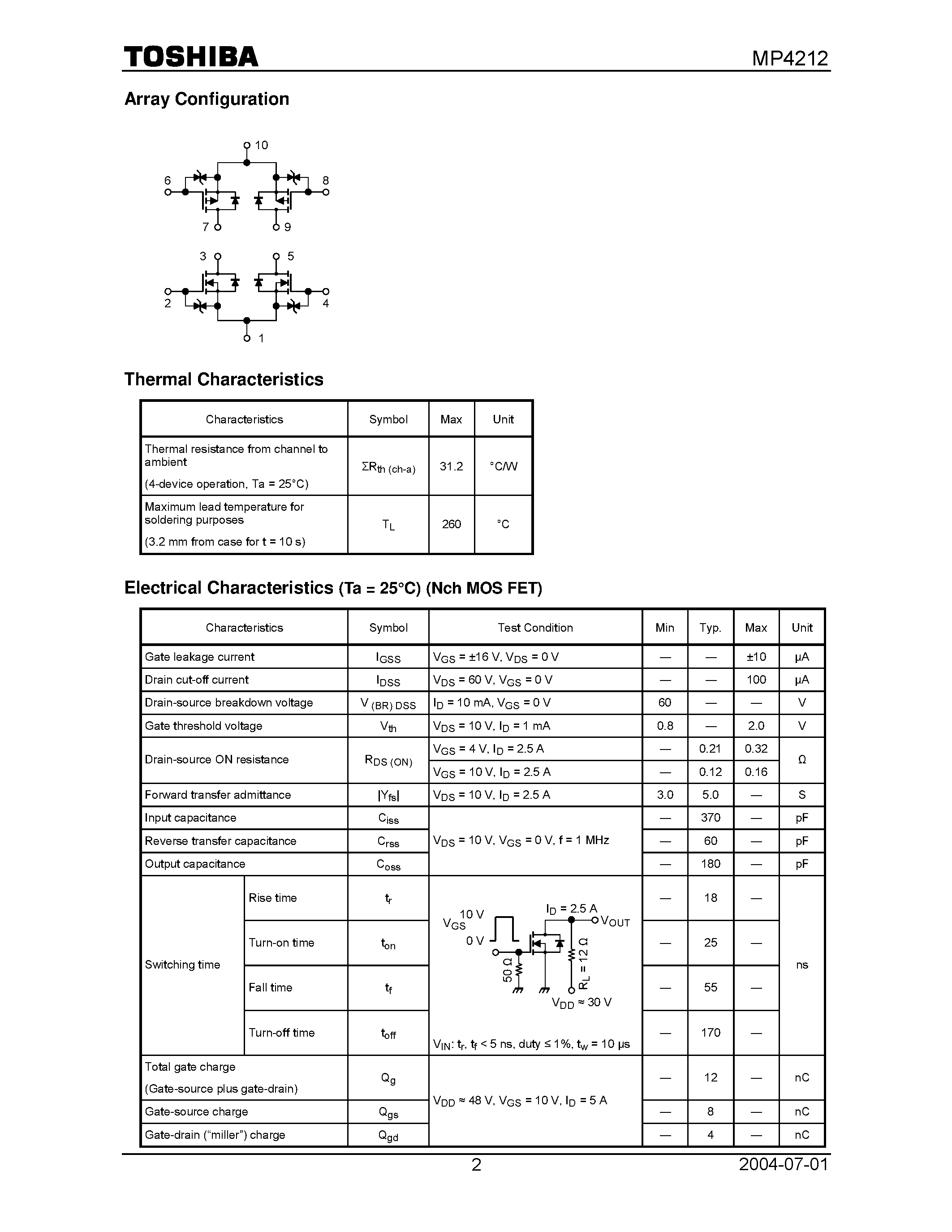 Datasheet MP4212 page 2 Datasheet MP4212 - HIGH POWER SPEED SWITCHING APPLICATIONS H SWITCH DRIVER page 2