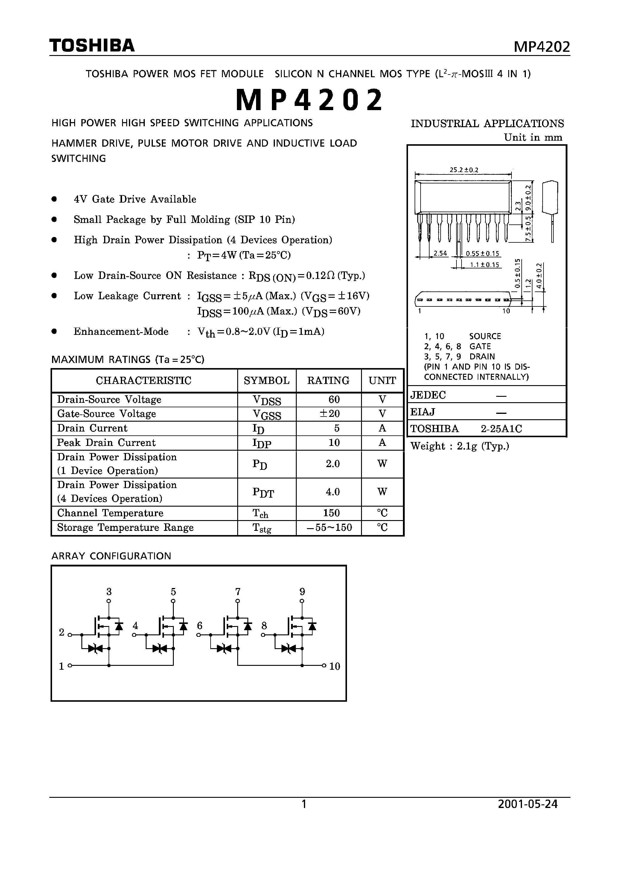 Datasheet MP4202 - POWER MOS FET MODULE SILICON N CHANNEL MOS TYPE page 1