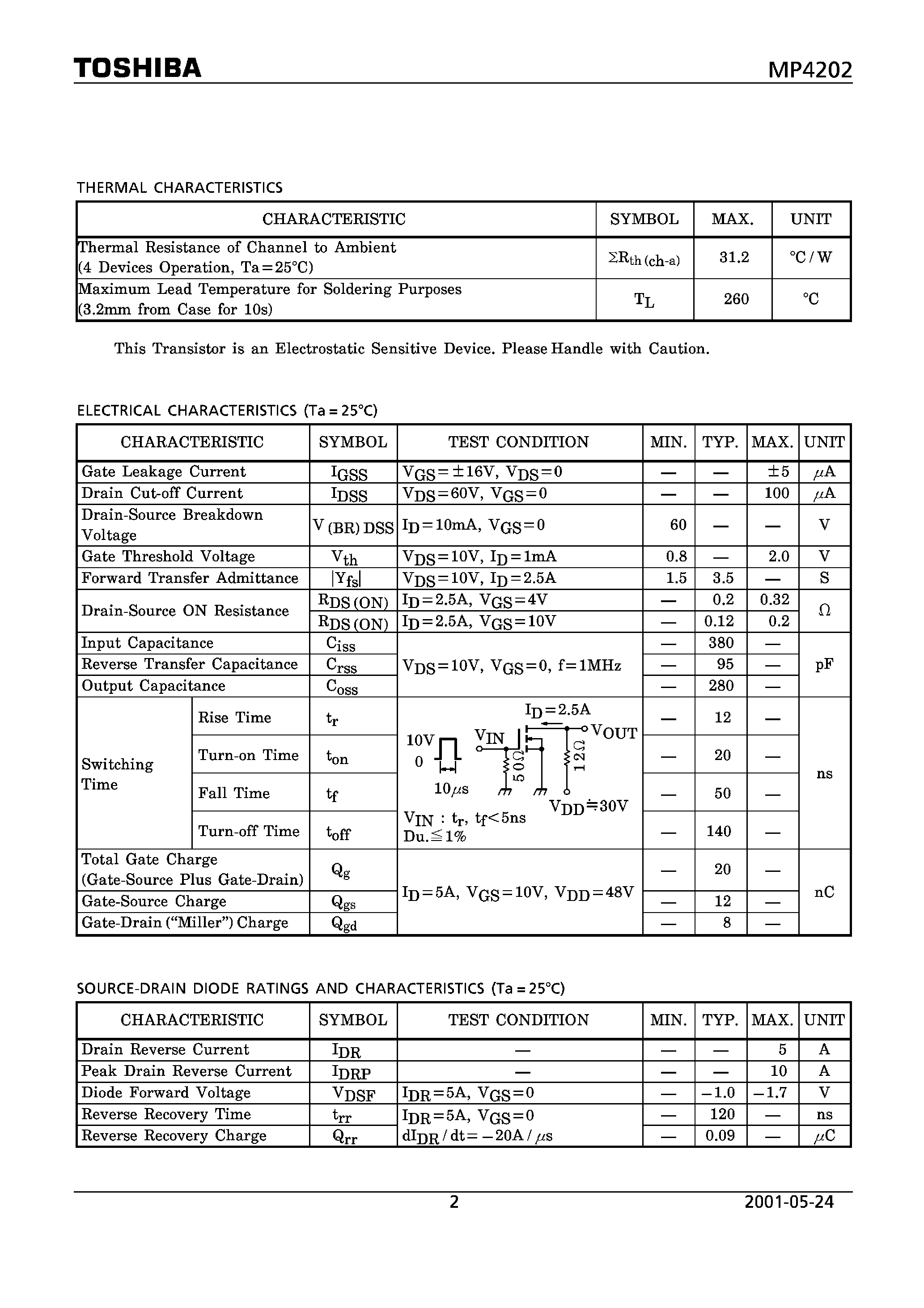 Datasheet MP4202 - POWER MOS FET MODULE SILICON N CHANNEL MOS TYPE page 2