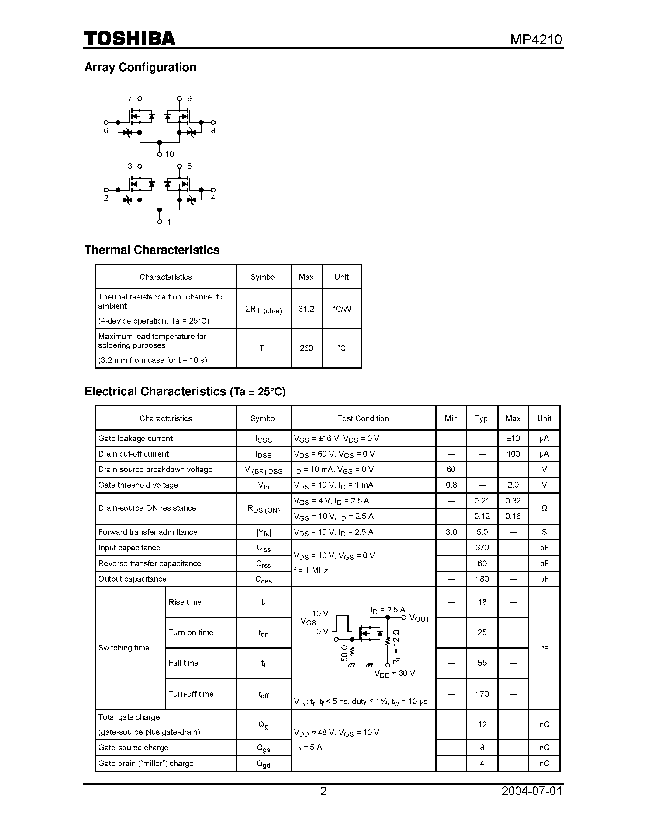 Datasheet MP4210 - POWER MOS FET MODULE SILICON N CHANNEL MOS TYPE page 2