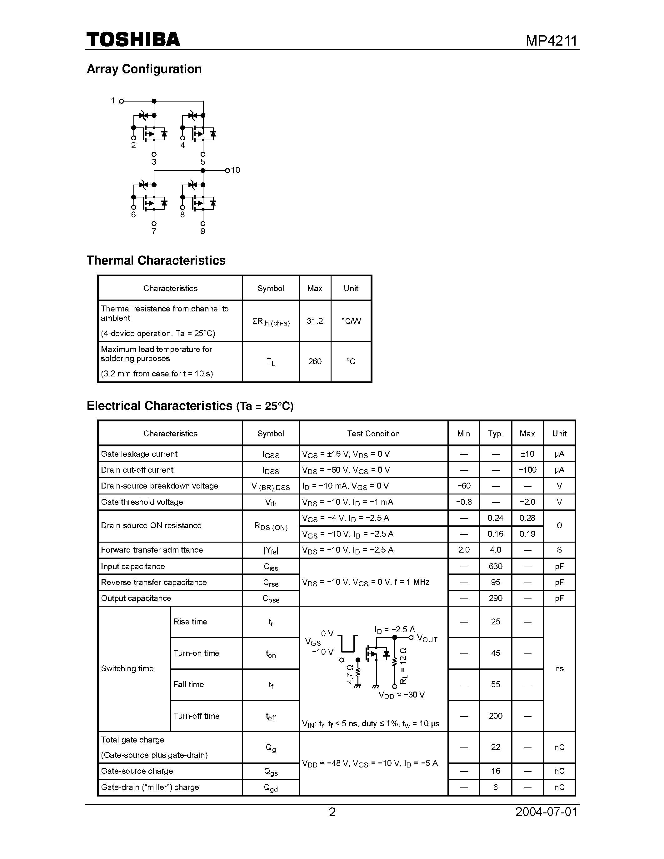 Datasheet MP4211 - POWER MOSFET MODULE SILICON P CHANNEL MOS TYPE page 2