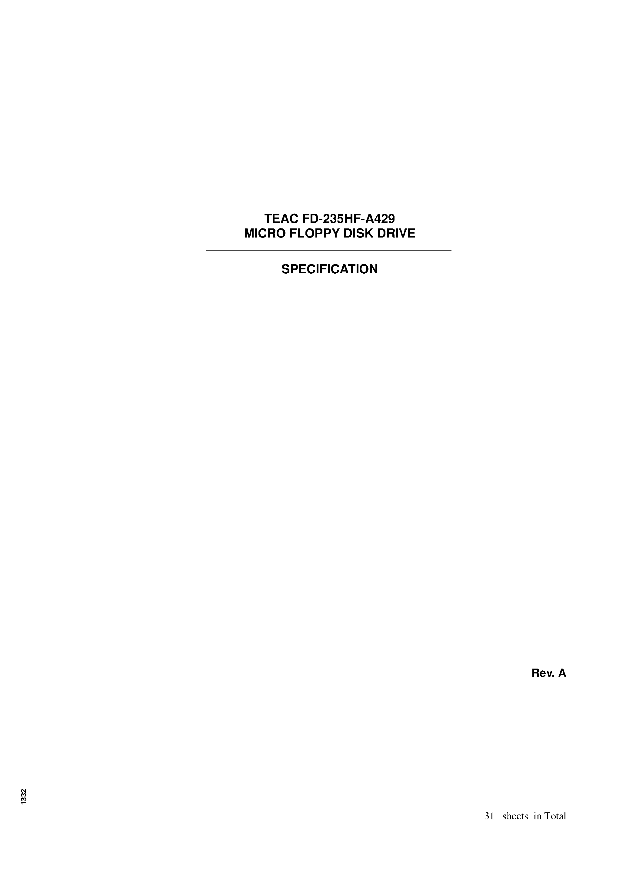 Datasheet FD-235HF-A429 page 1 Datasheet FD-235HF-A429 - Micro Floppy Disk Drive page 1