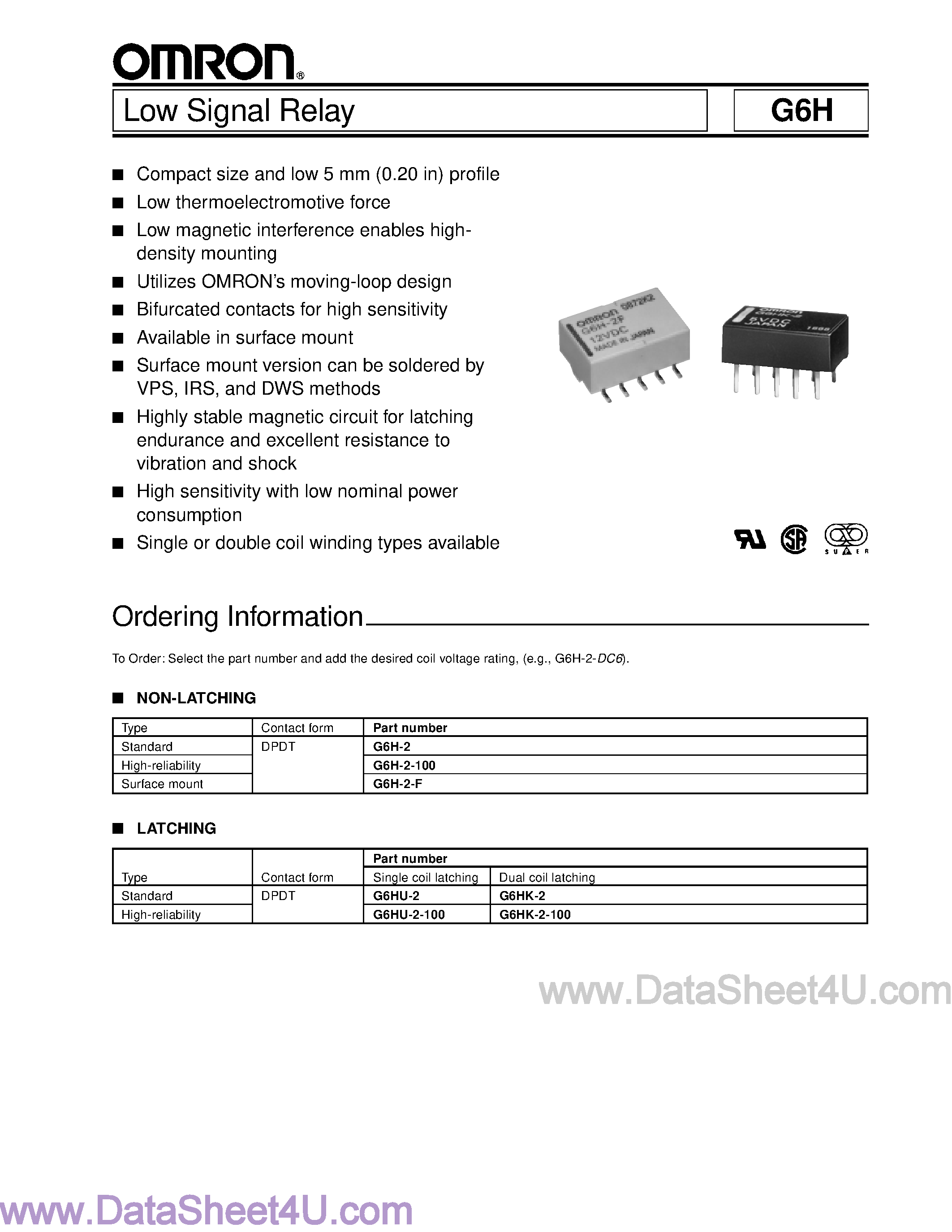Даташит G6H-2 - (G6H Series) Low Signal Relay страница 1