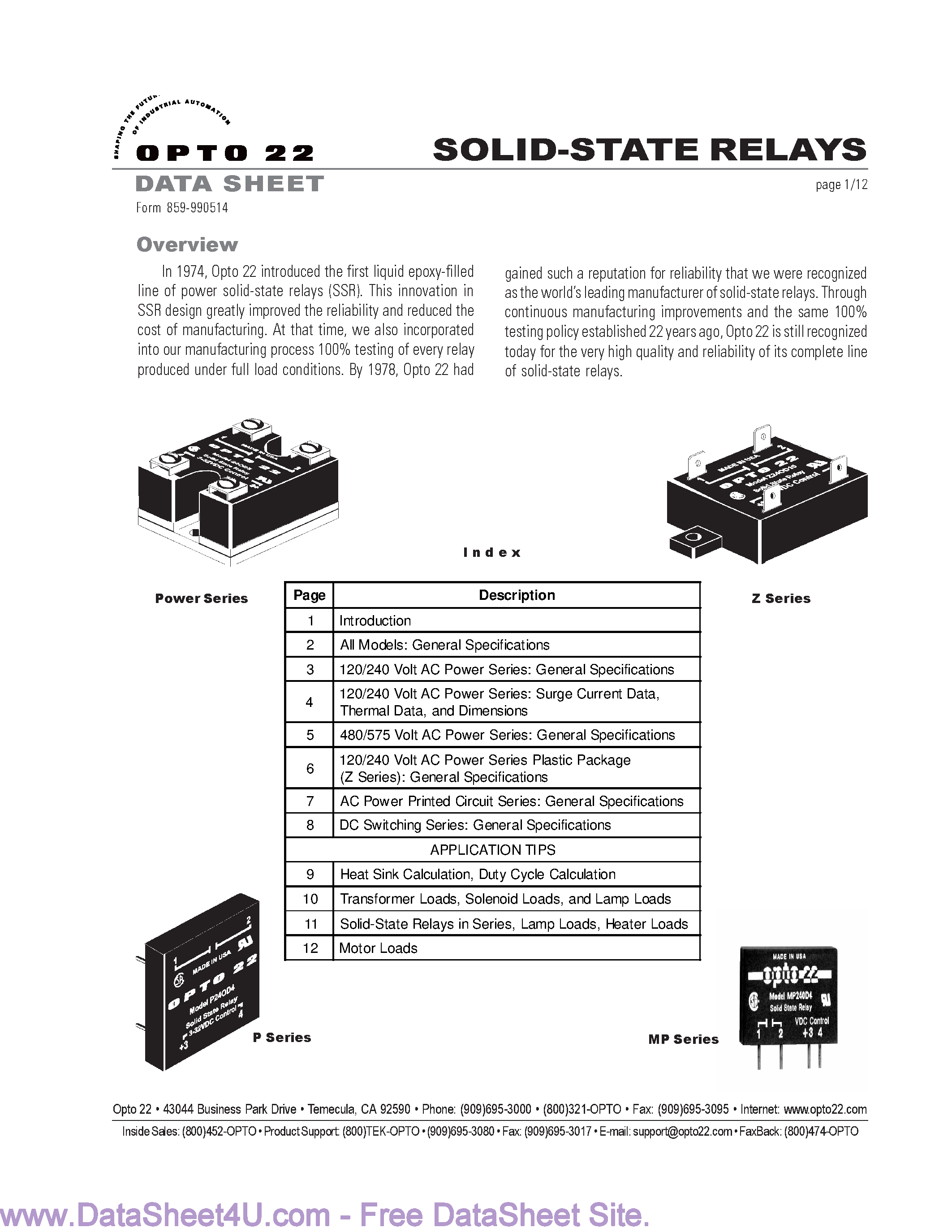 Даташит MP240D2 - (MP240D2 / MP240D4) Solid State Relays страница 1