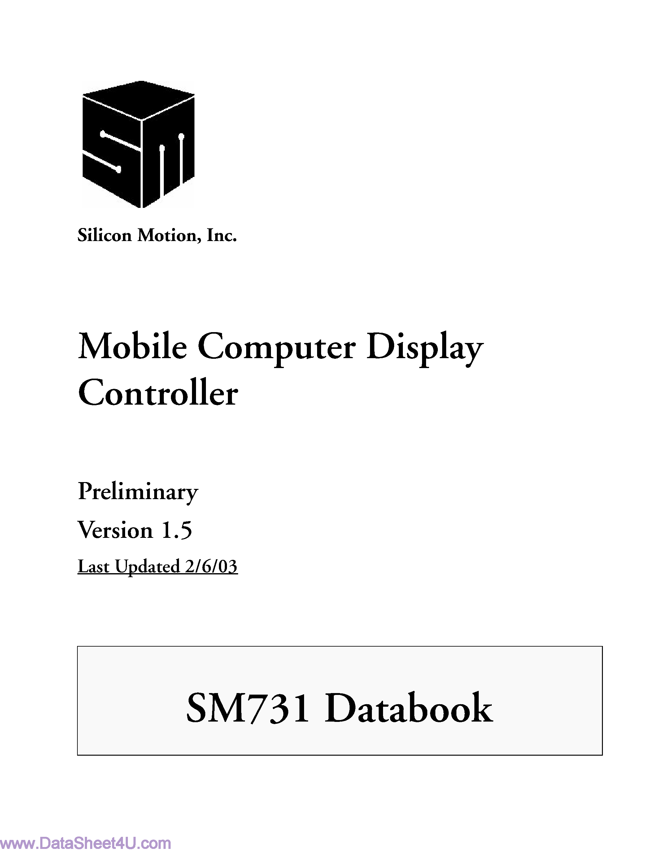 Datasheet SM731 page 1 Datasheet SM731 - Mobile Computer Display Controller page 1