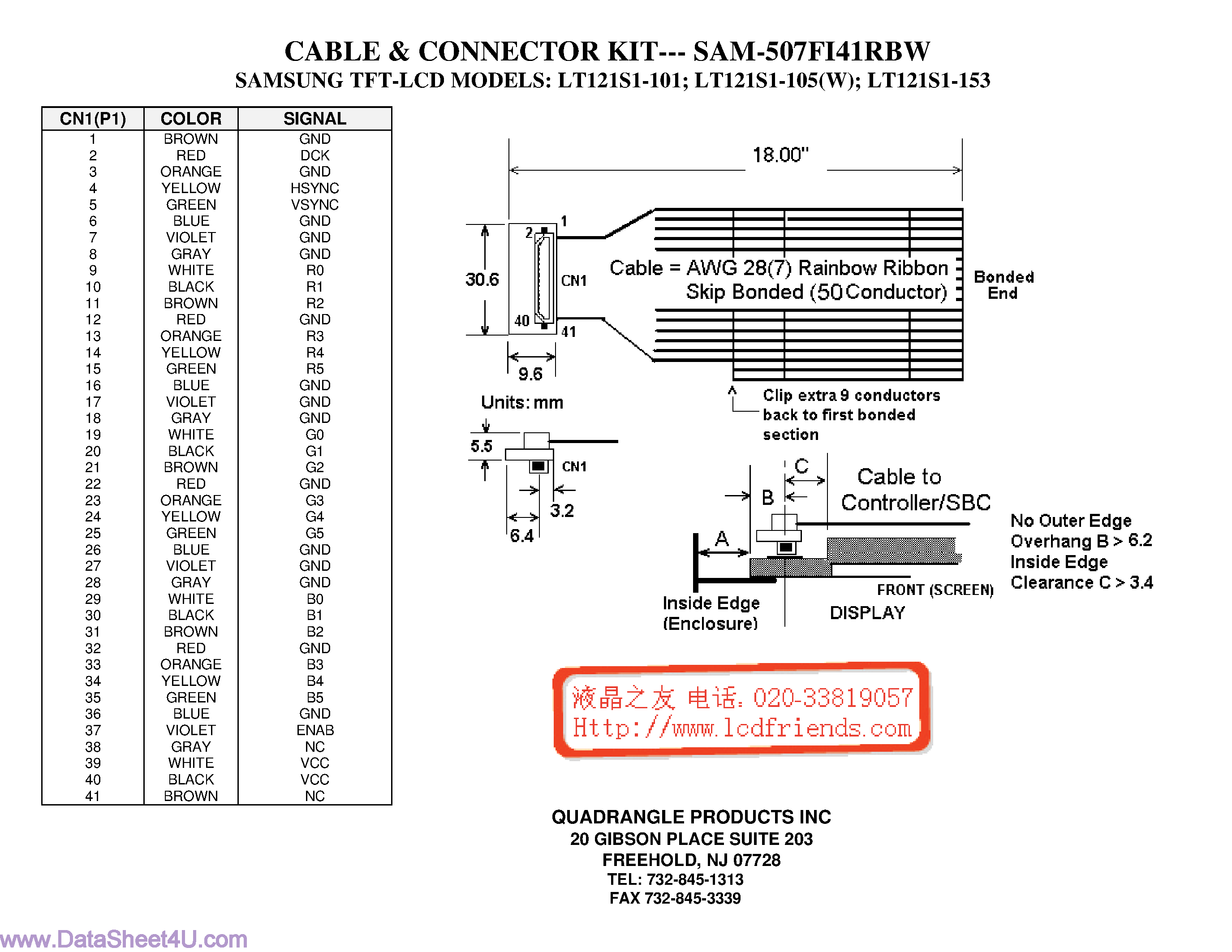 Даташит LT121S1-xxx - (LT121S1-xxx) Cable & Connector Kit страница 1