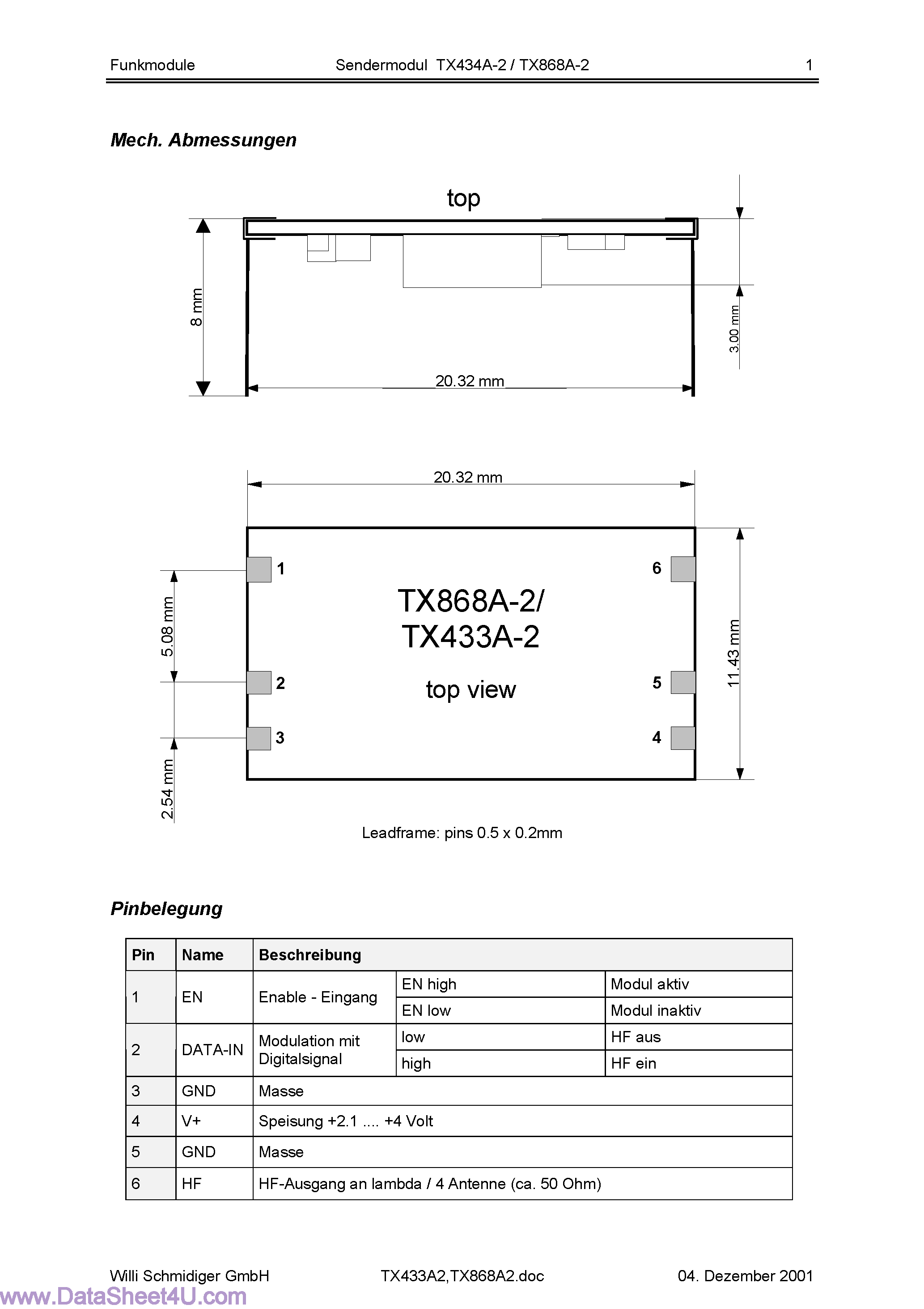 Datasheet TX433A-2 - Module page 1