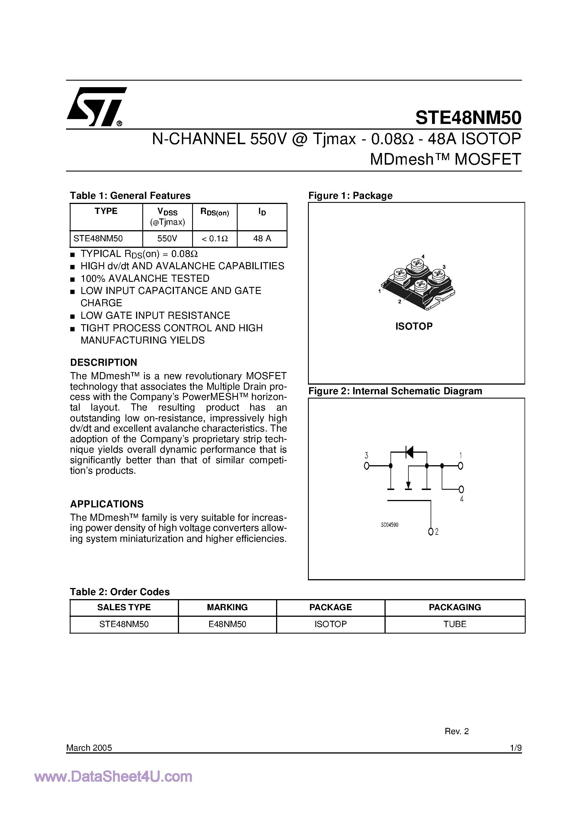 Datasheet STE48NM50 page 1 Datasheet STE48NM50 - N-CHANNEL Power MOSFET page 1