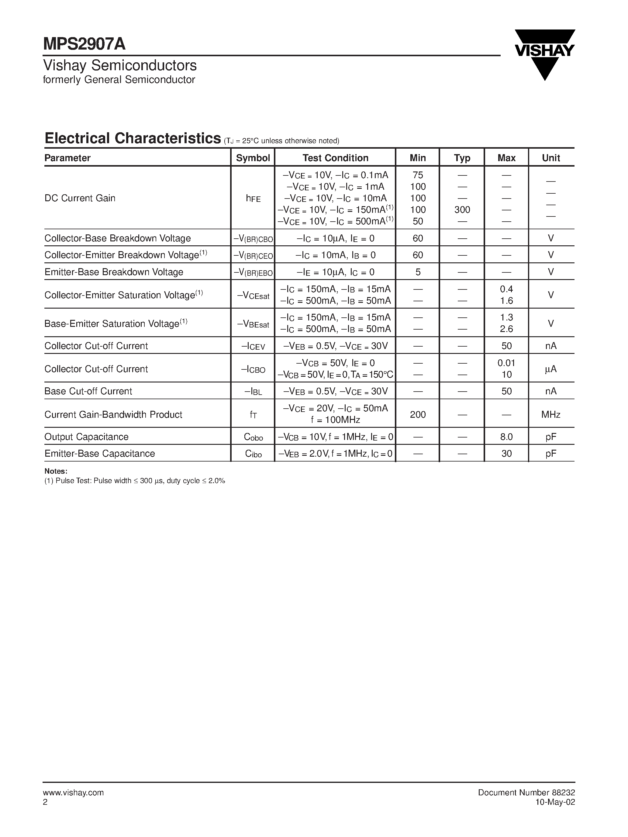 Datasheet MPS2907A page 2 Datasheet MPS2907A - SMALL SIGNAL TRANSISTORS (PNP) page 2