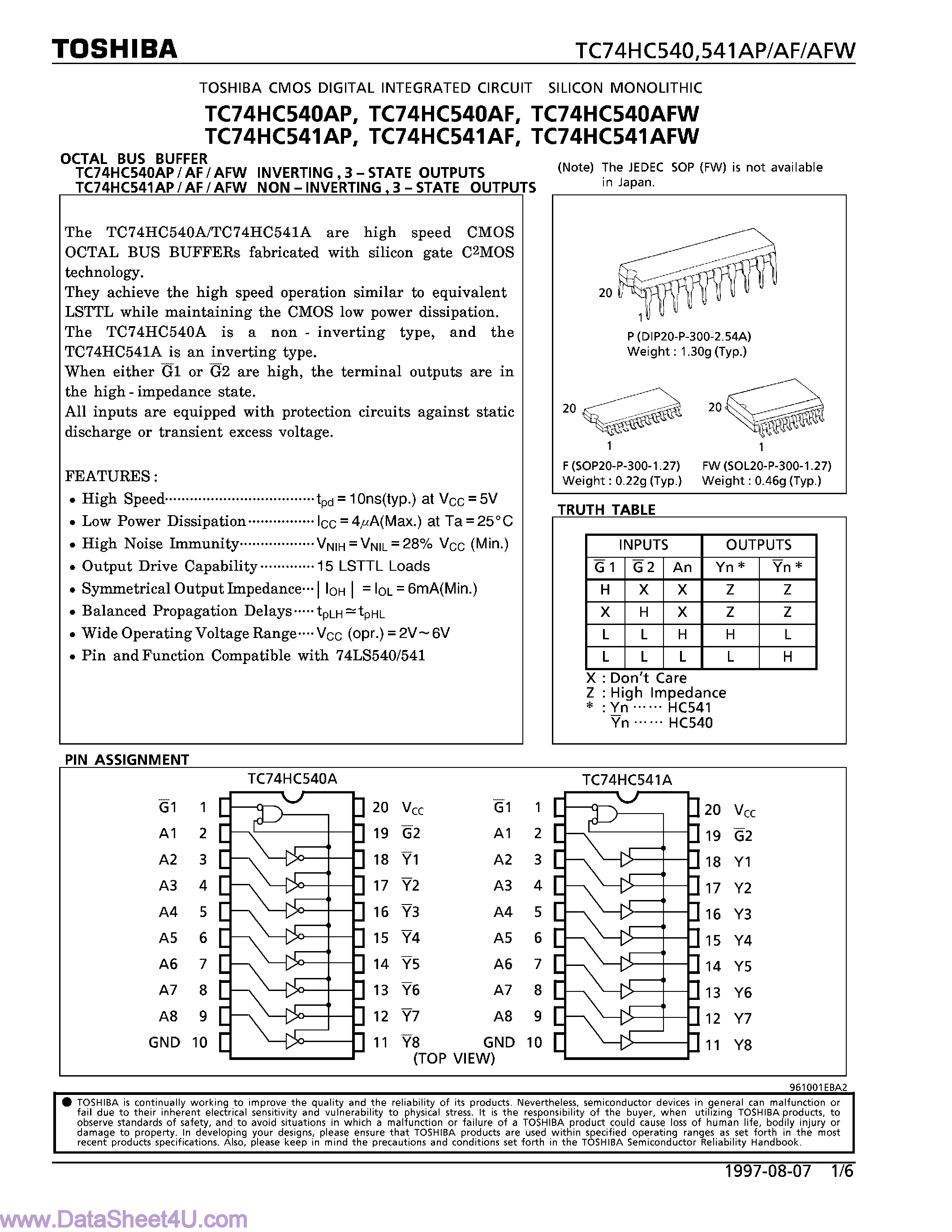 Datasheet TC74HC450 page 1 Datasheet TC74HC450 - (TC74HC450 / TC74HC451) 3-State Outputs page 1