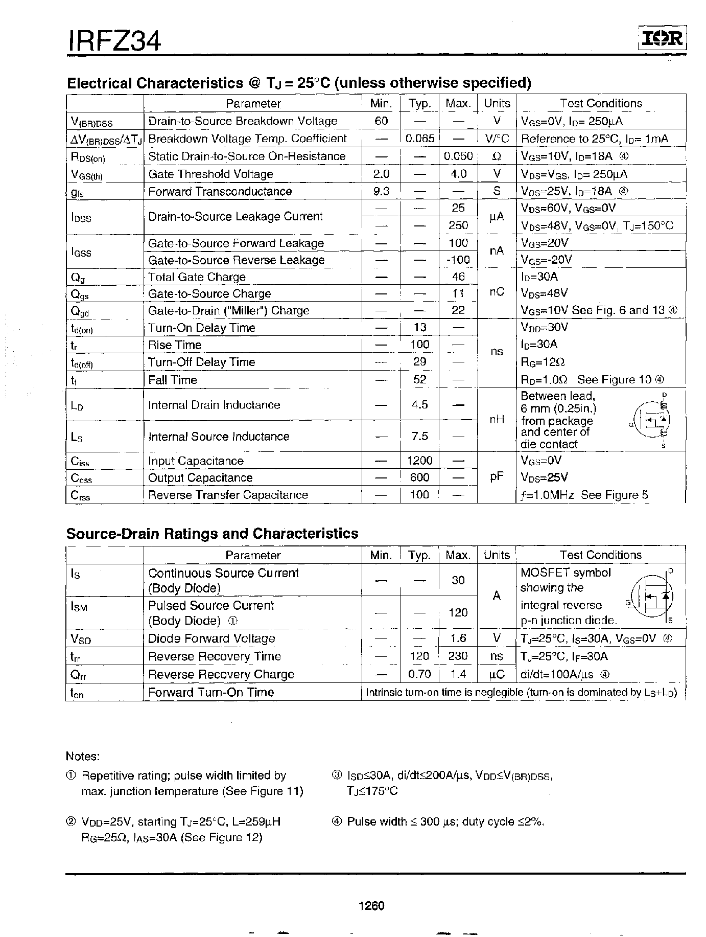 Datasheet IRFZ34 page 2 Datasheet IRFZ34 - Power MOSFET page 2
