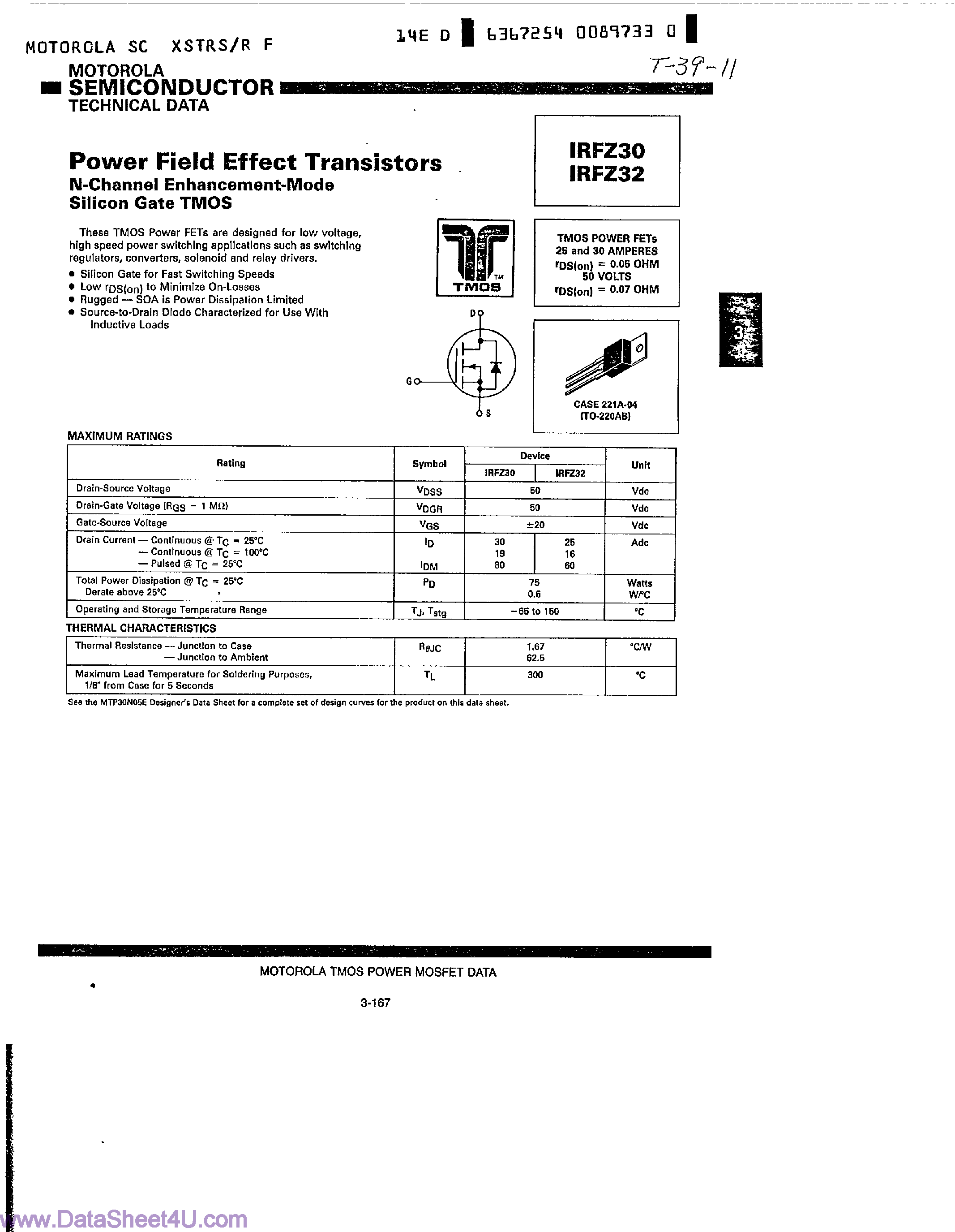 Datasheet IRFZ30 - (IRFZ30 / IRFZ32) Power Field Effect Transistors page 1