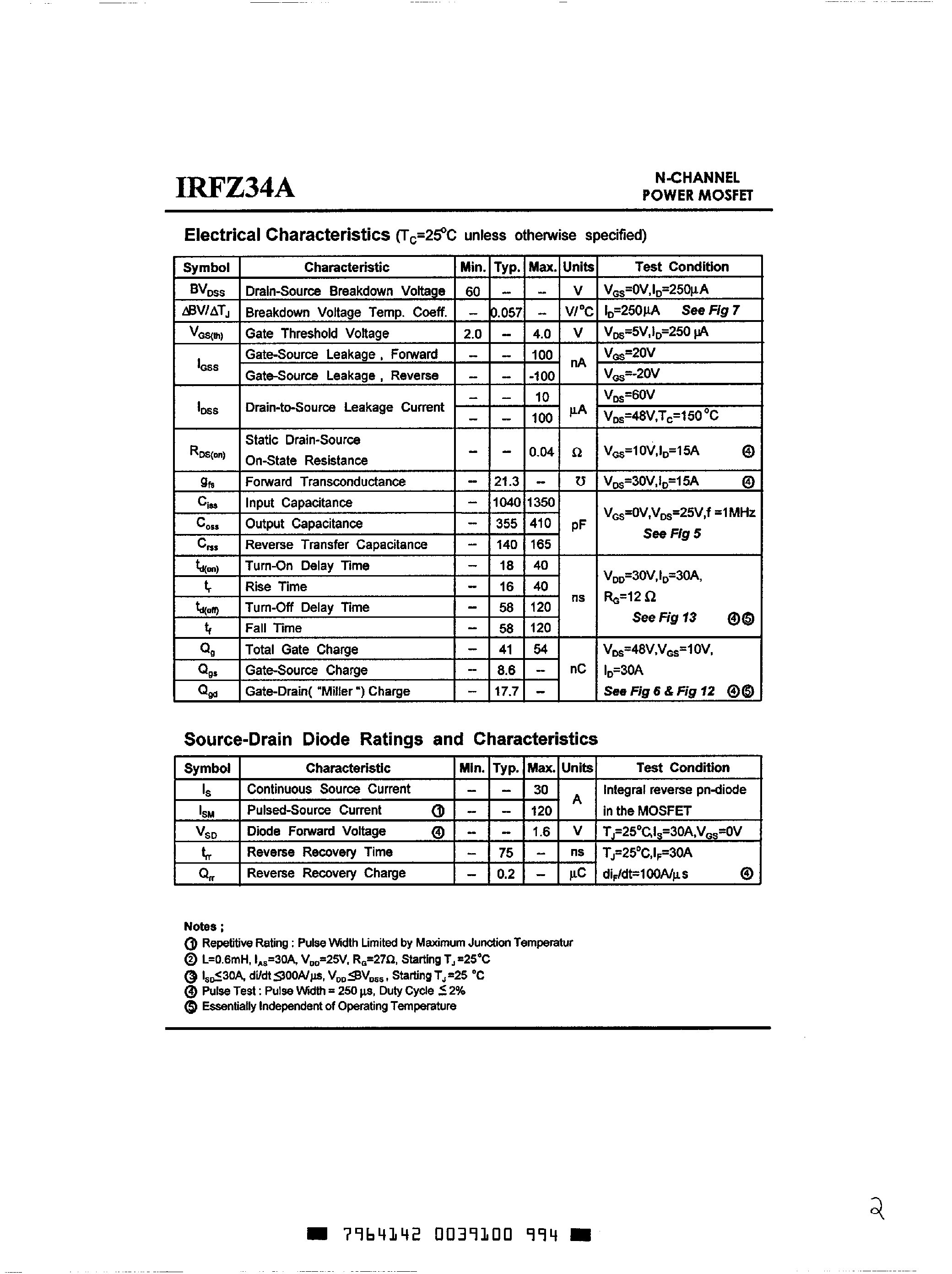 Datasheet IRFZ34A - Power MOSFET page 2