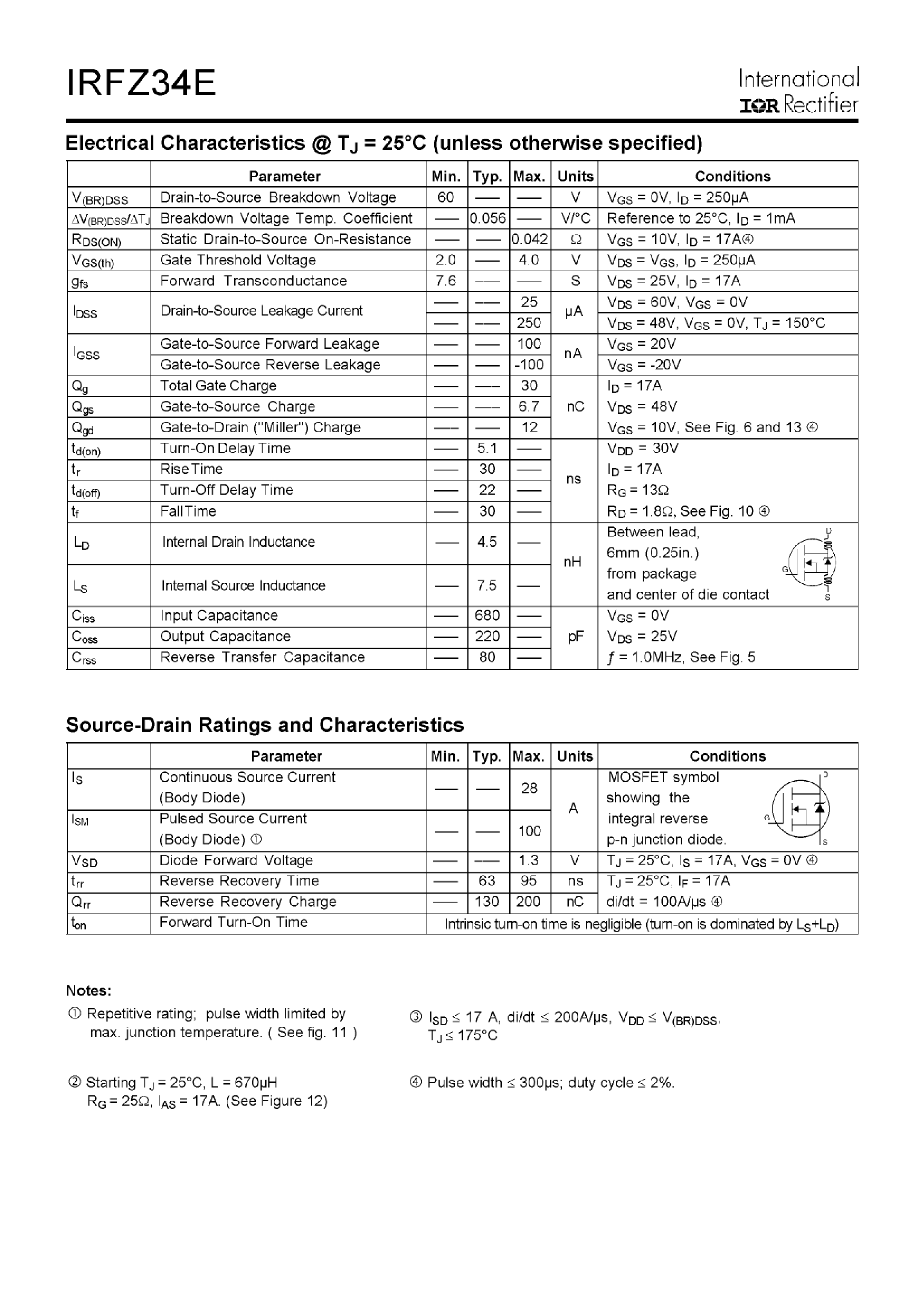 Datasheet IRFZ34E - HEXFET POWER MOSFET page 2