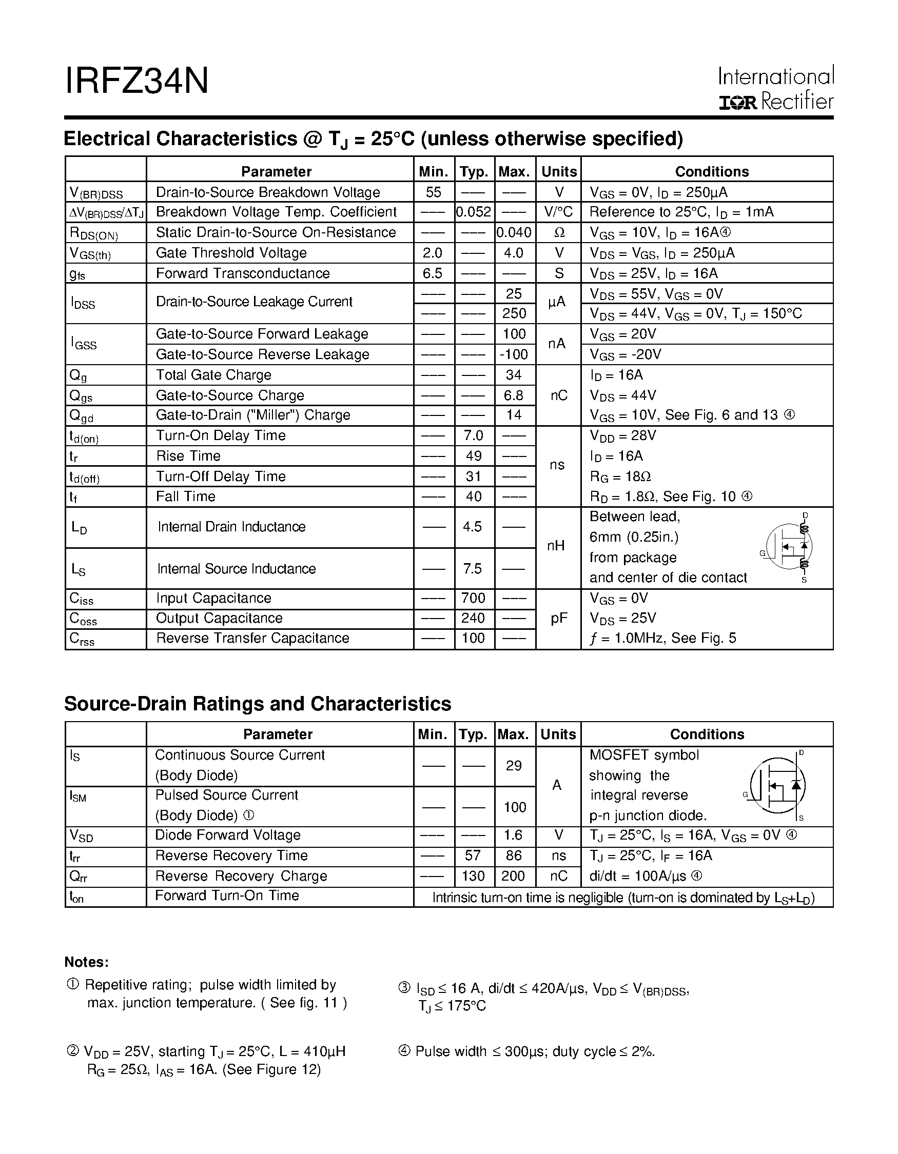 Datasheet IRFZ34N - Power MOSFET page 2