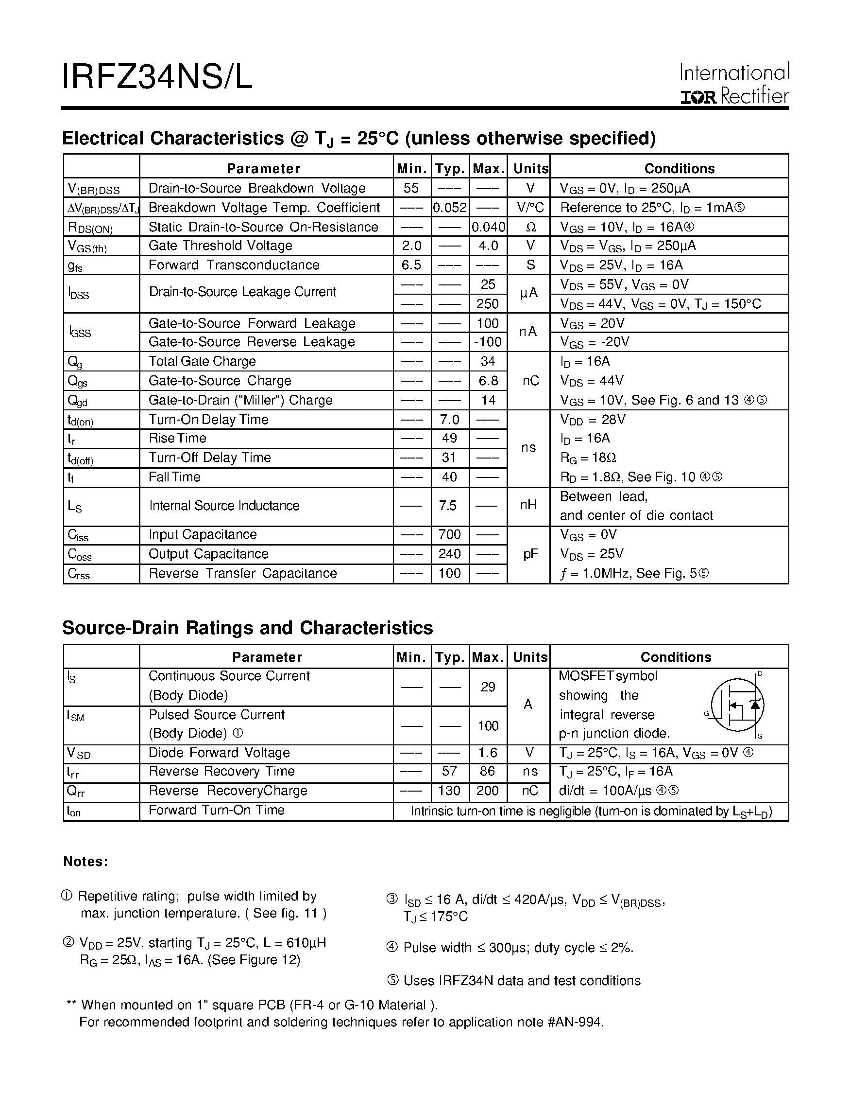Datasheet IRFZ34NL page 2 Datasheet IRFZ34NL - (IRFZ34NS/L) Power MOSFET page 2