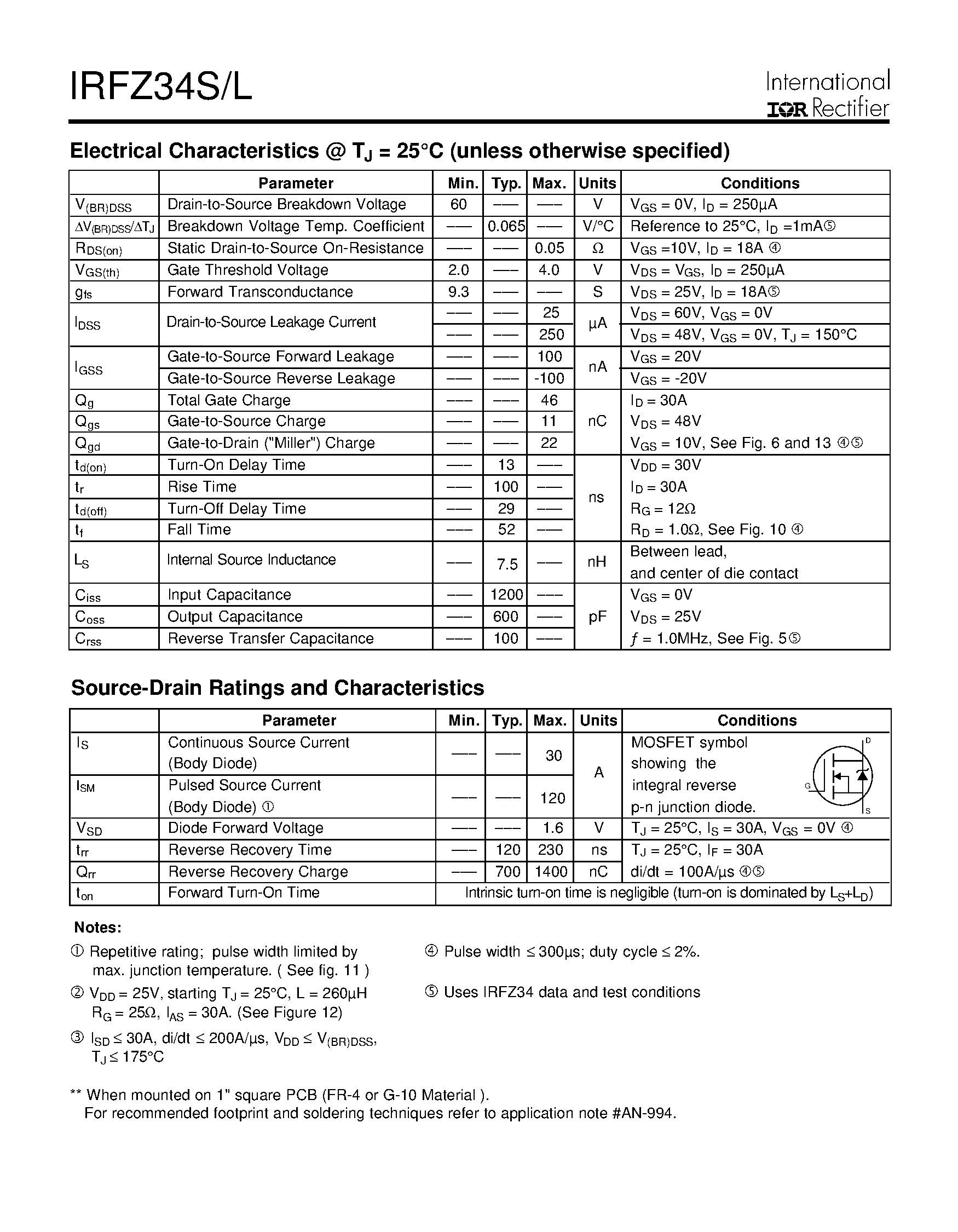 Datasheet IRFZ34L page 2 Datasheet IRFZ34L - (IRFZ34S/L) Power MOSFET page 2