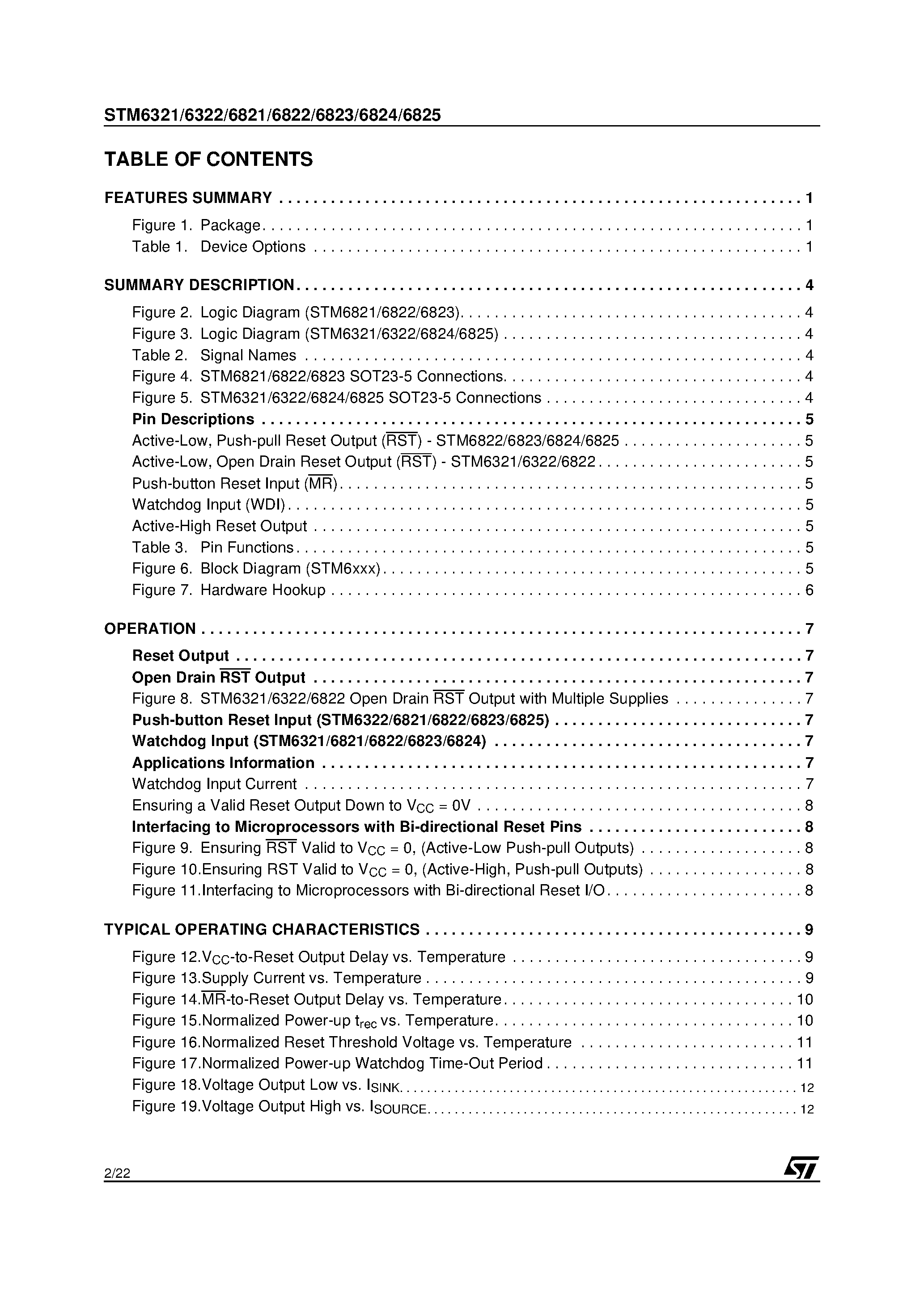 Datasheet STM6321 page 2 Datasheet STM6321 - (STM6xxx) 5-Pin Supervisor with Watchdog Timer and Push-button Reset page 2