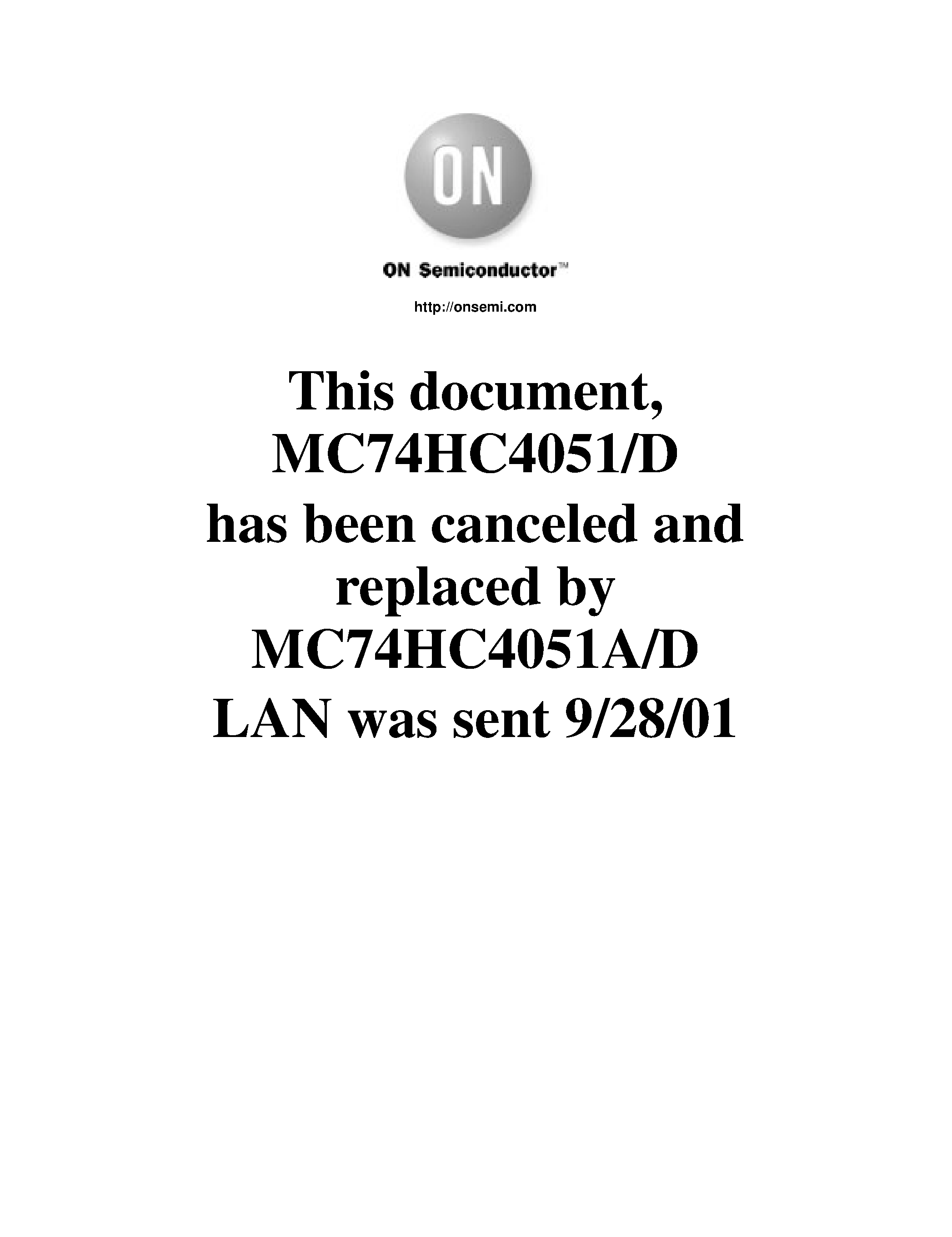 Даташит MC74HC4051 - (MC74HC4051 - MC74HC4053) Analog Multiplexers/Demultiplexers страница 1