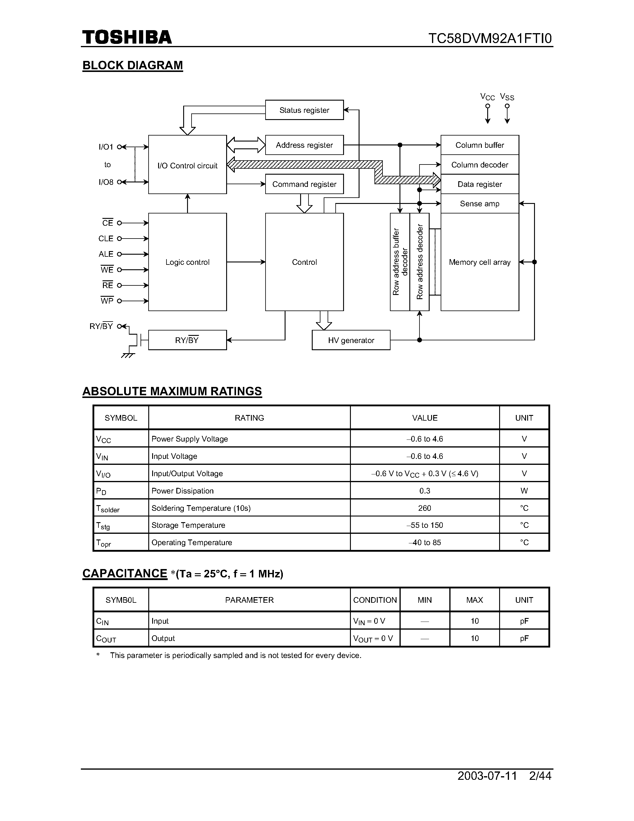 Datasheet TC58DVM92A1FT0 page 2 Datasheet TC58DVM92A1FT0 - 512M-Bit CMOS NAND EPROM page 2