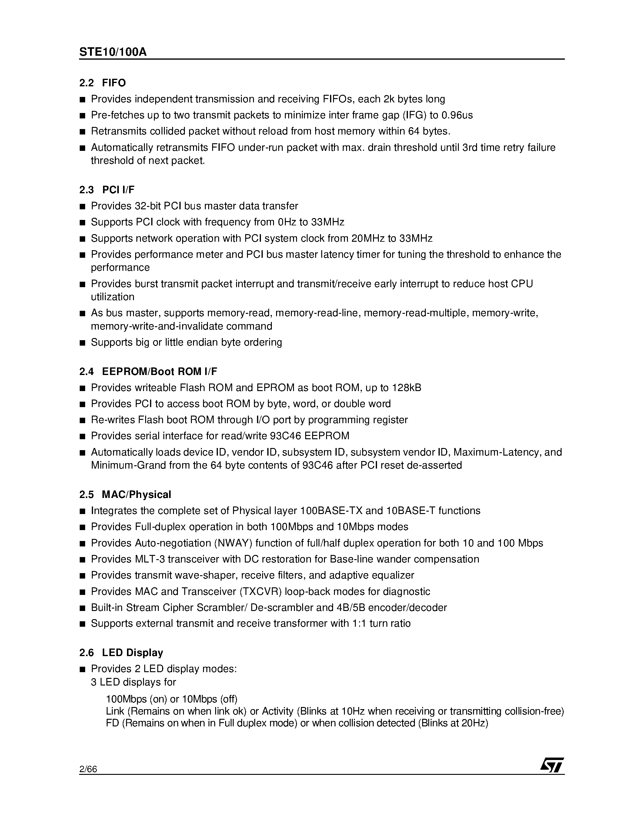 Datasheet STE10/100A page 2 Datasheet STE10/100A - PCI 10/100 ETHERNET CONTROLLER WITH INTEGRATED PHY 3.3V page 2