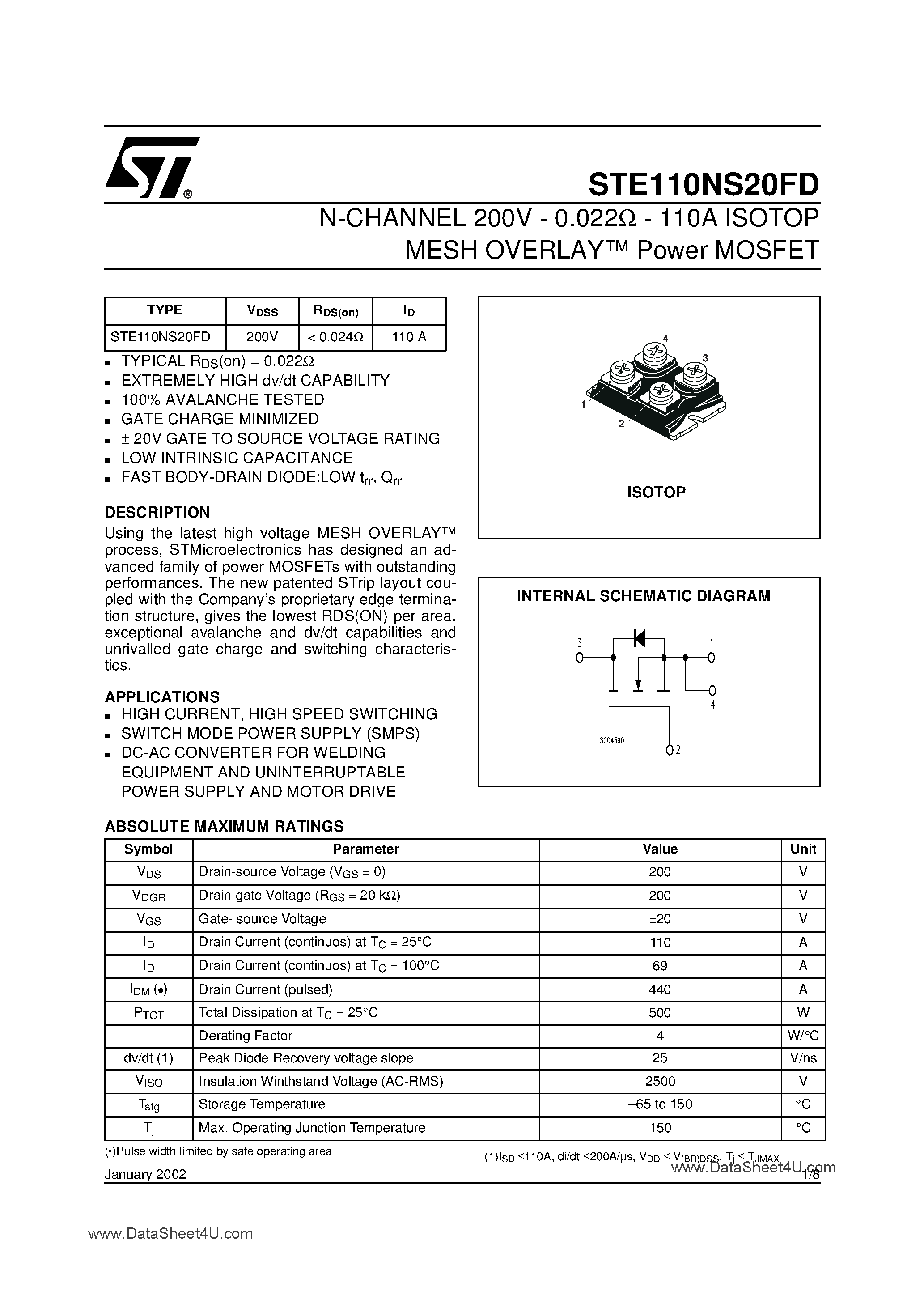 Datasheet STE110NS20FD page 1 Datasheet STE110NS20FD - N-Channel Power MOSFET page 1
