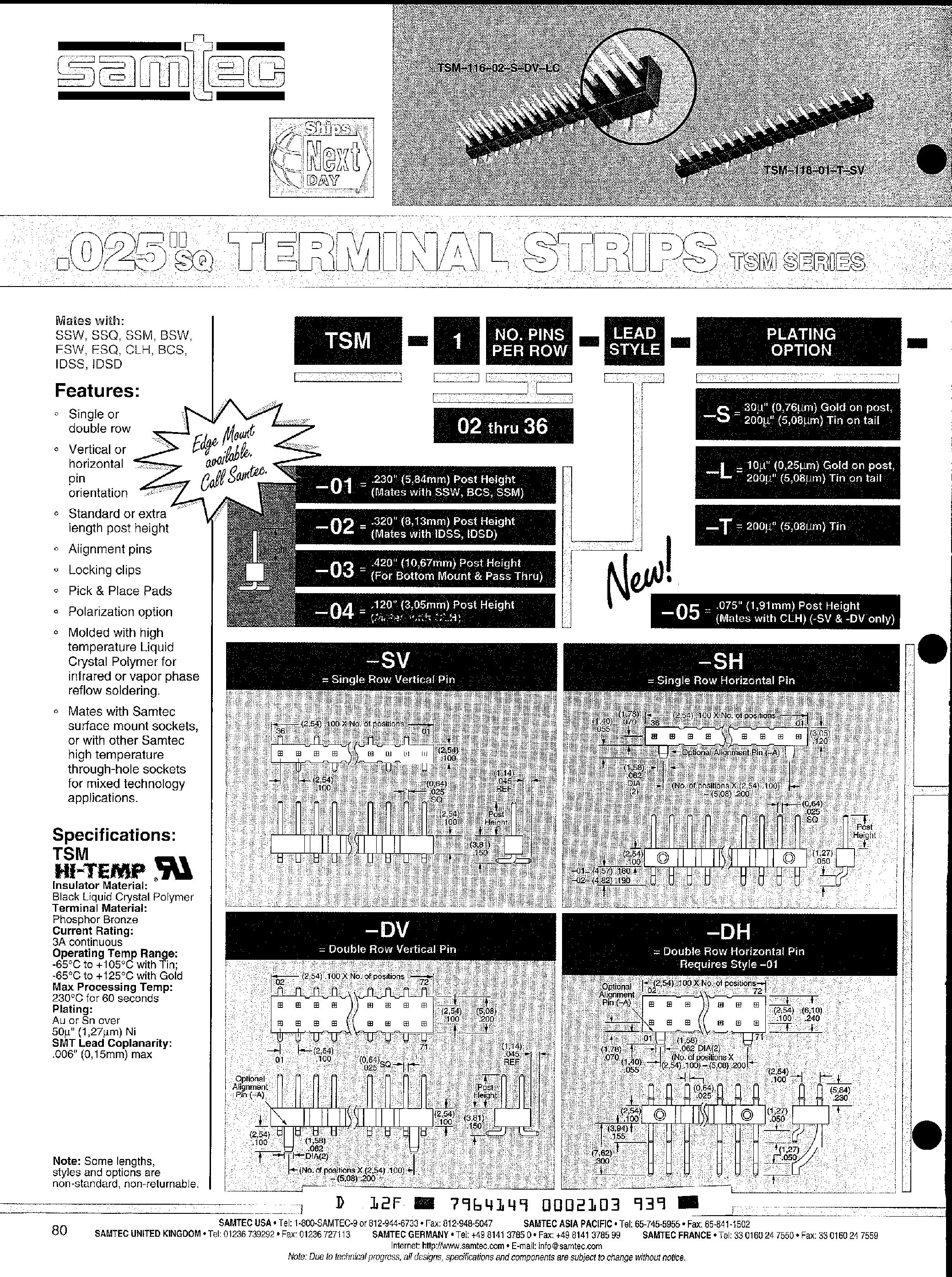 Datasheet TSM-102-01-S-SV - TSM Series / Terminal Strips page 1