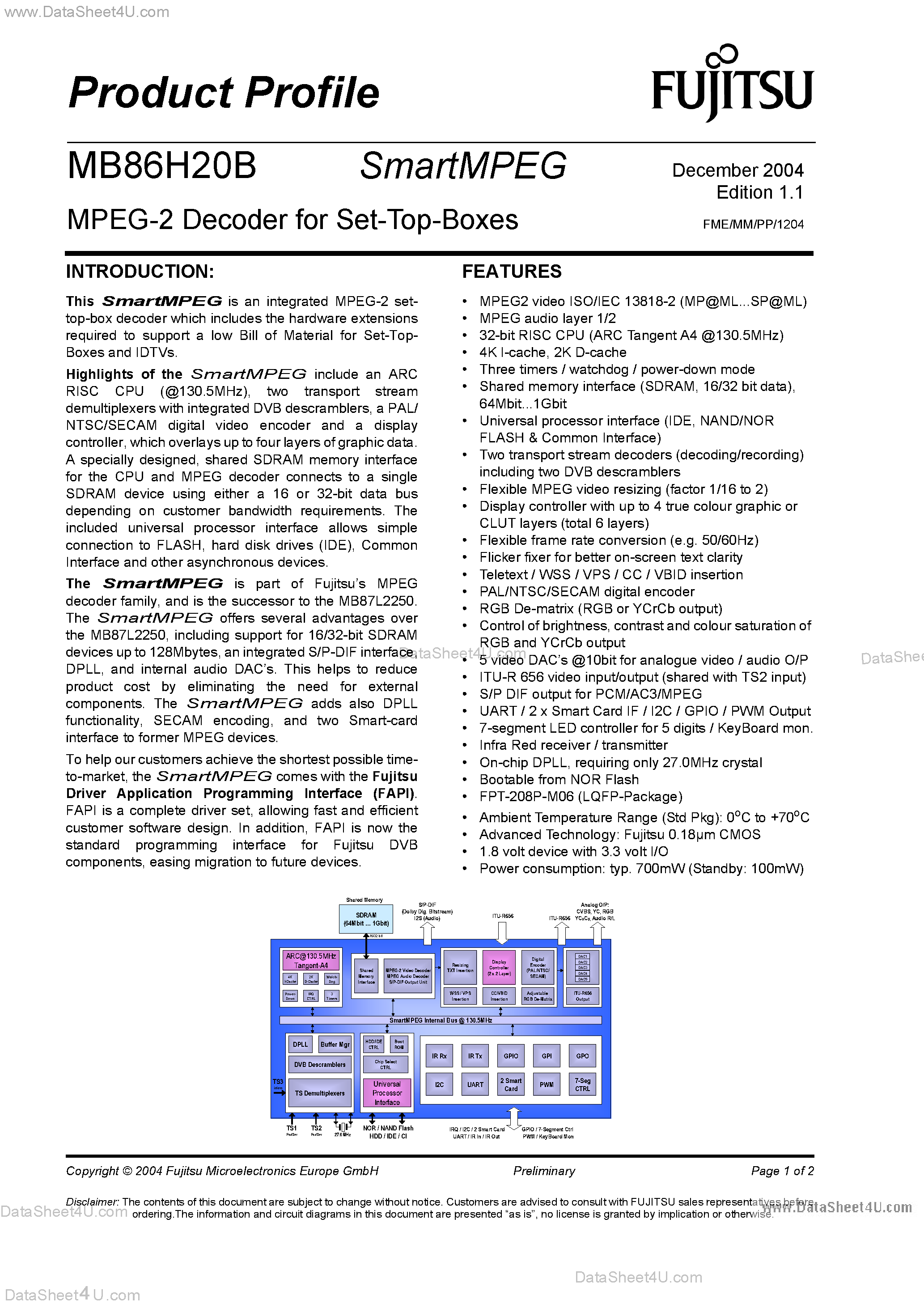 Datasheet MB86H20B - MPEG-2 Decoder page 1