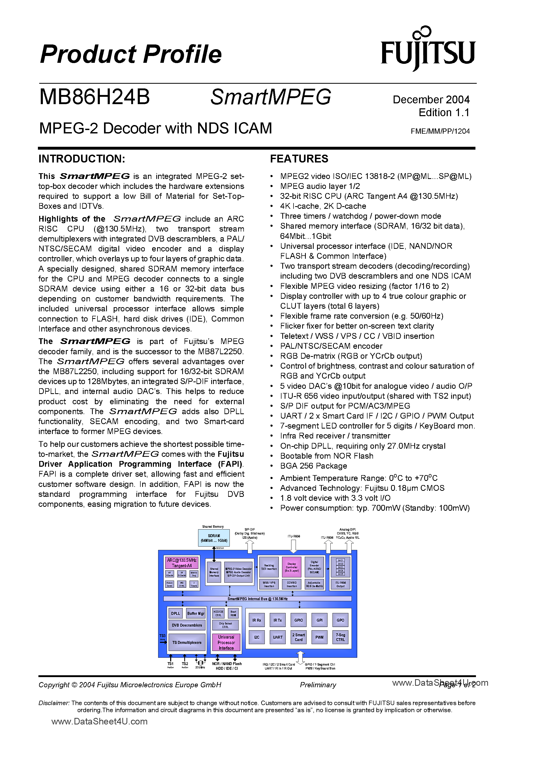 Datasheet MB86H24B - MPEG-2 Decoder page 1