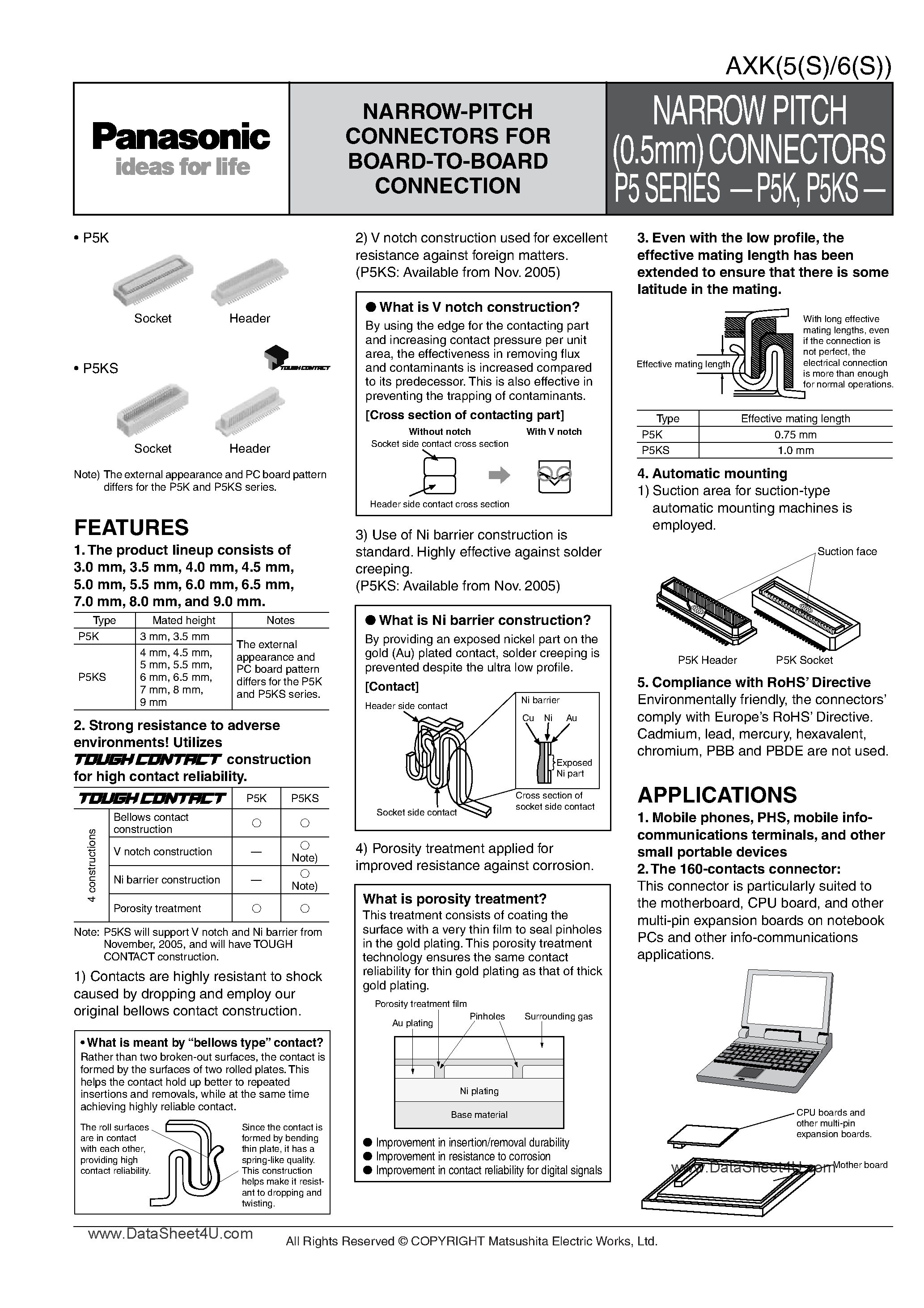 Даташит на микросхему AXK5xxxxx страница 1 Даташит AXK5xxxxx - (P5 Series) Connectors страница 1